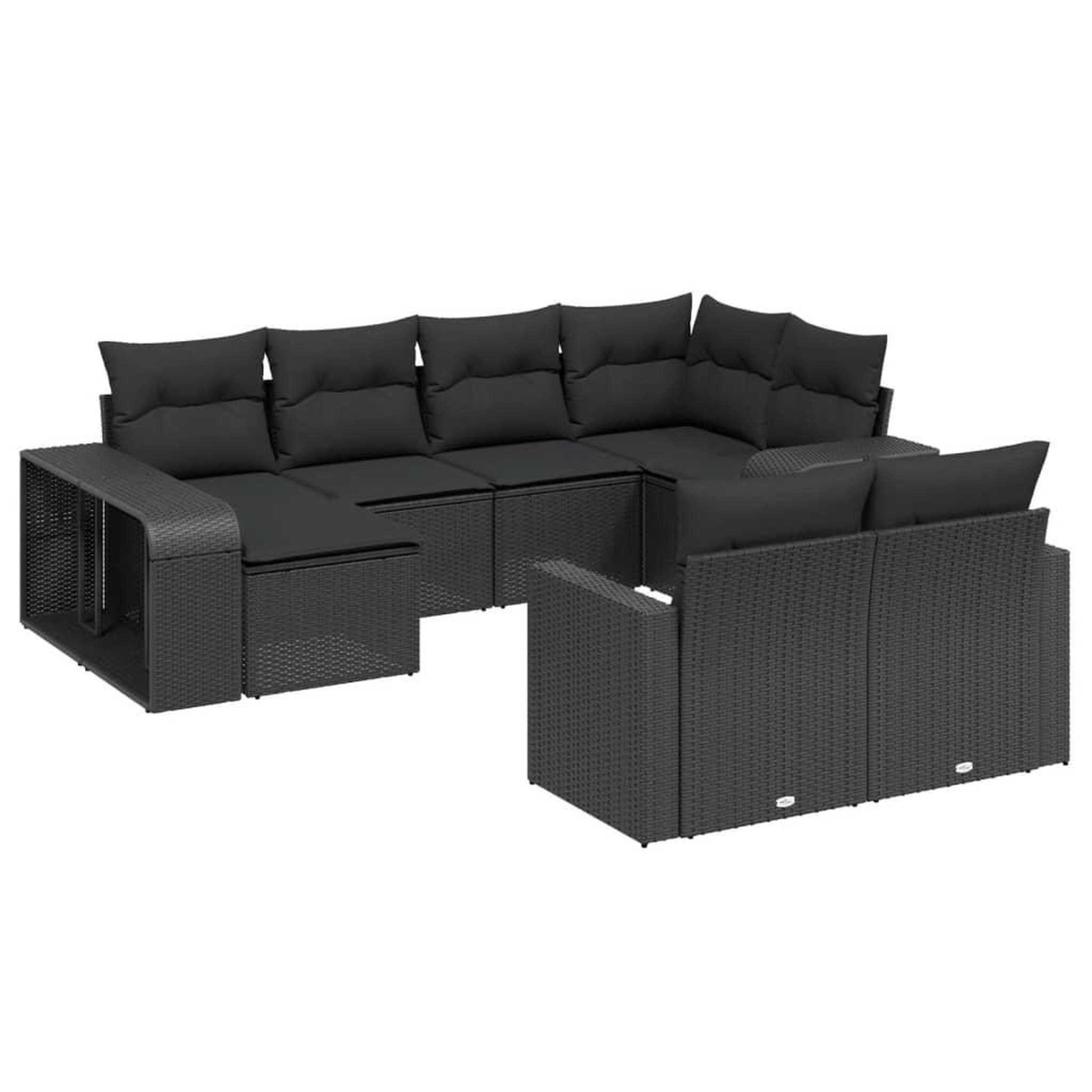 Voir la diapositive 2 : VIDAXL Salon de jardin 10 pcs avec coussins noir resine tressee