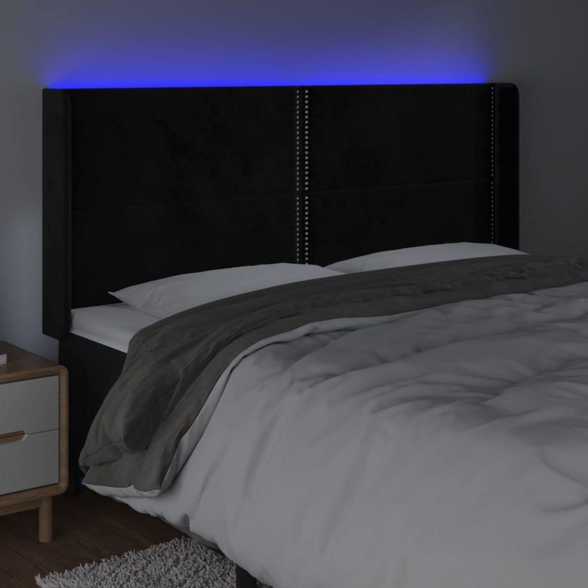 VIDAXL Tete de lit a LED Noir 203x16x118/128 cm Velours