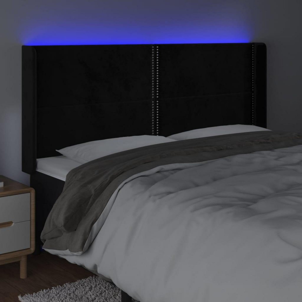 VIDAXL Tete de lit a LED Noir 203x16x118/128 cm Velours