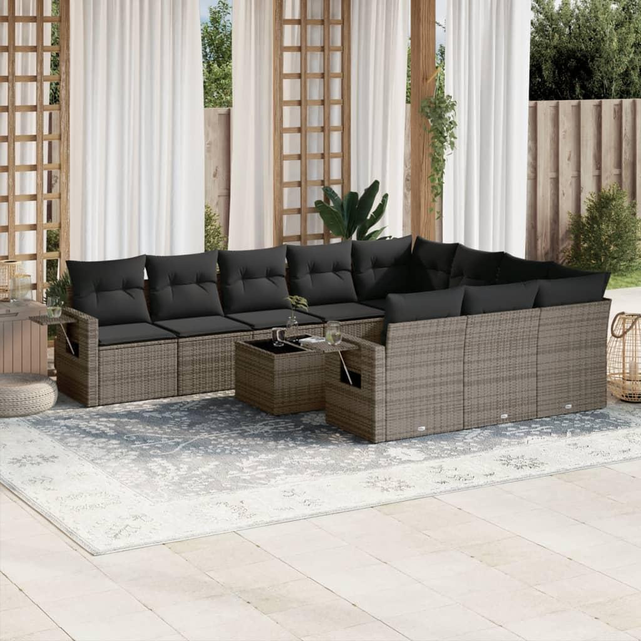 VIDAXL Salon de jardin 11 pcs avec coussins gris resine tressee