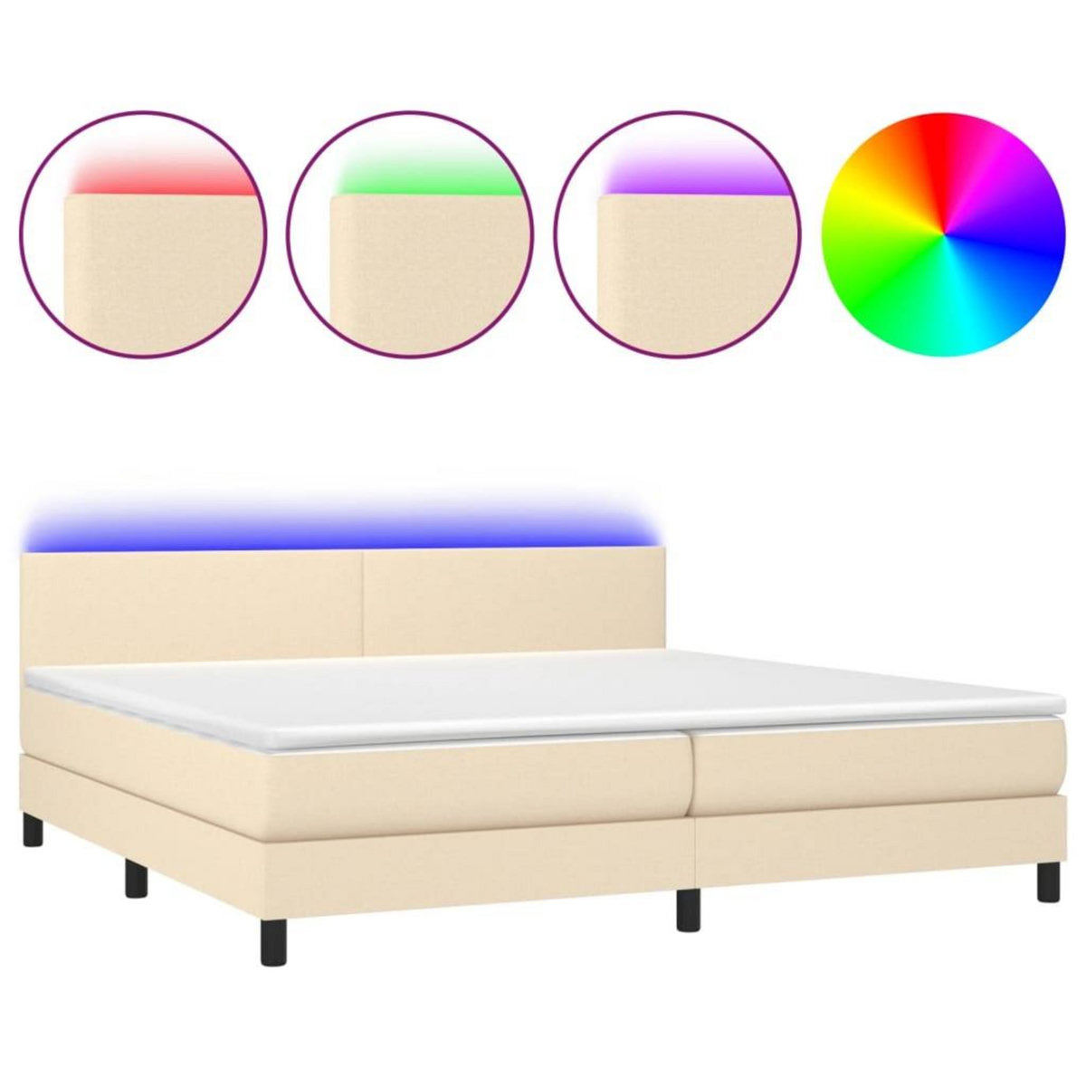 VIDAXL Sommier a lattes de lit et matelas et LED Creme 200x200cm Tissu
