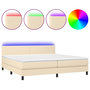 Voir la diapositive 2 : VIDAXL Sommier a lattes de lit et matelas et LED Creme 200x200cm Tissu