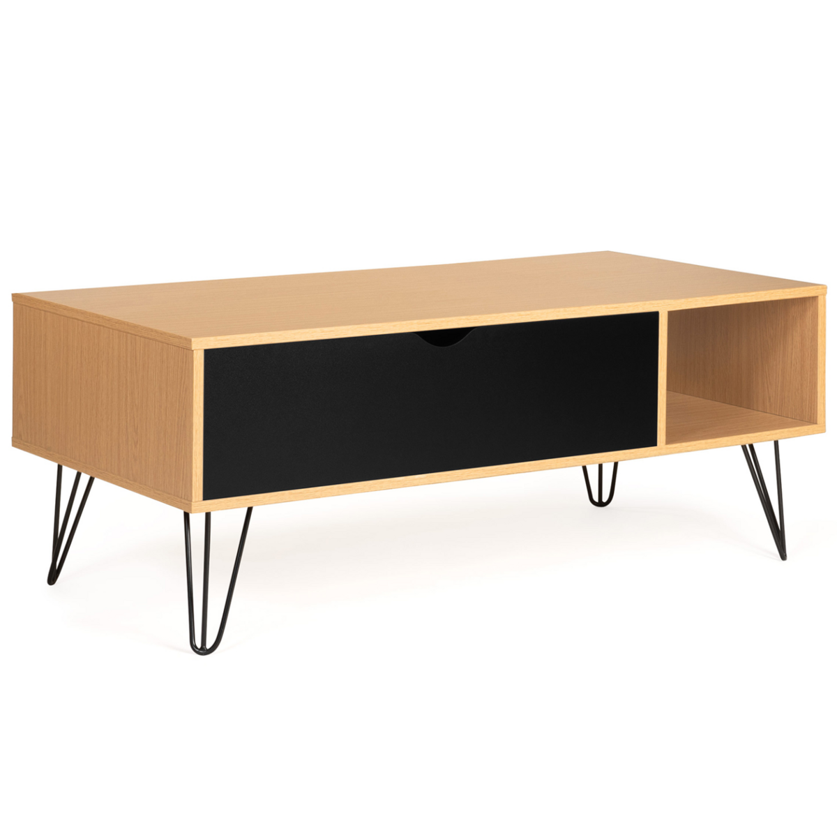 ID MARKET Table basse plateau relevable rectangulaire NOEMI bois pied épingle