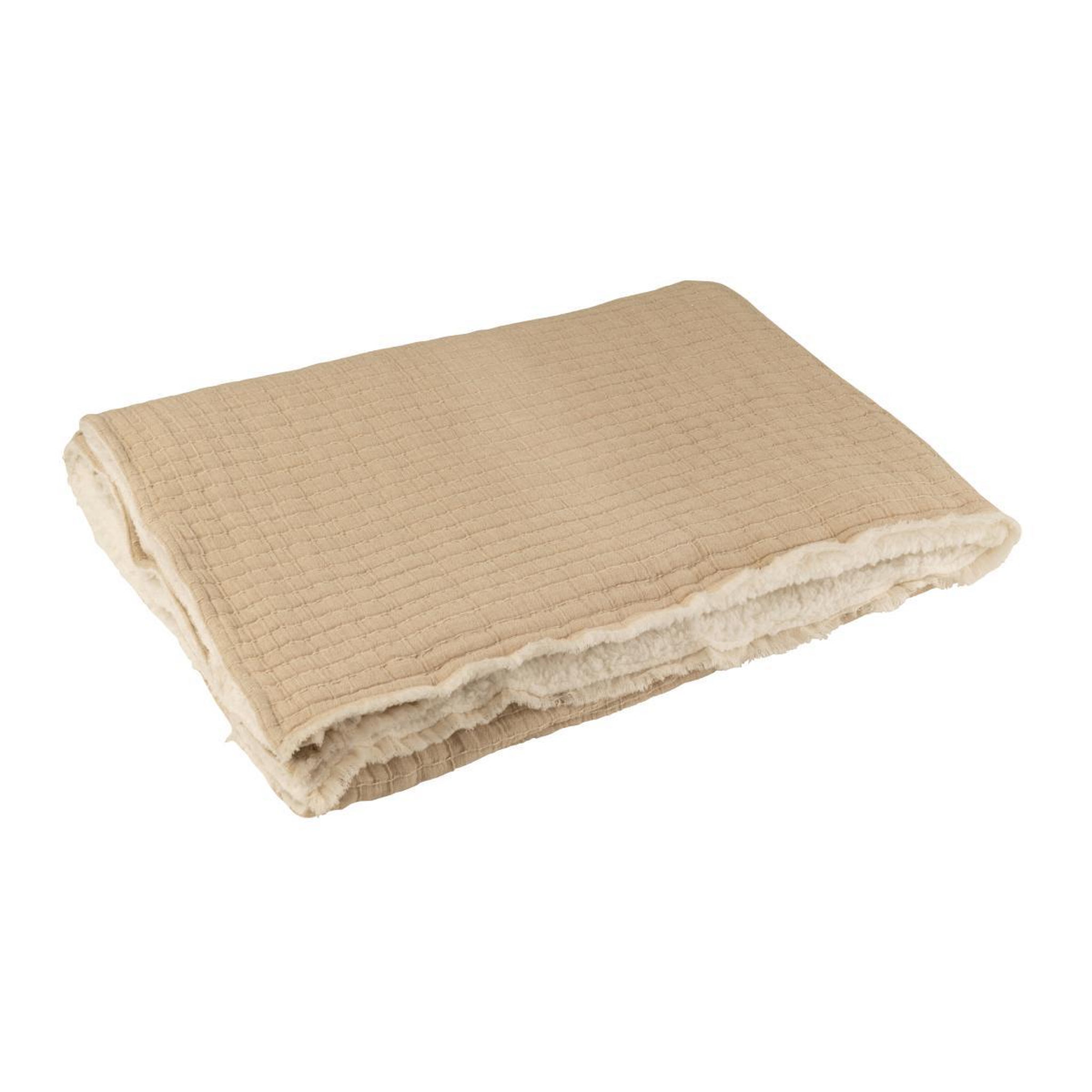 Voir la diapositive 2 : J-LINE Plaid déco lignes  teddy  130x180cm beige