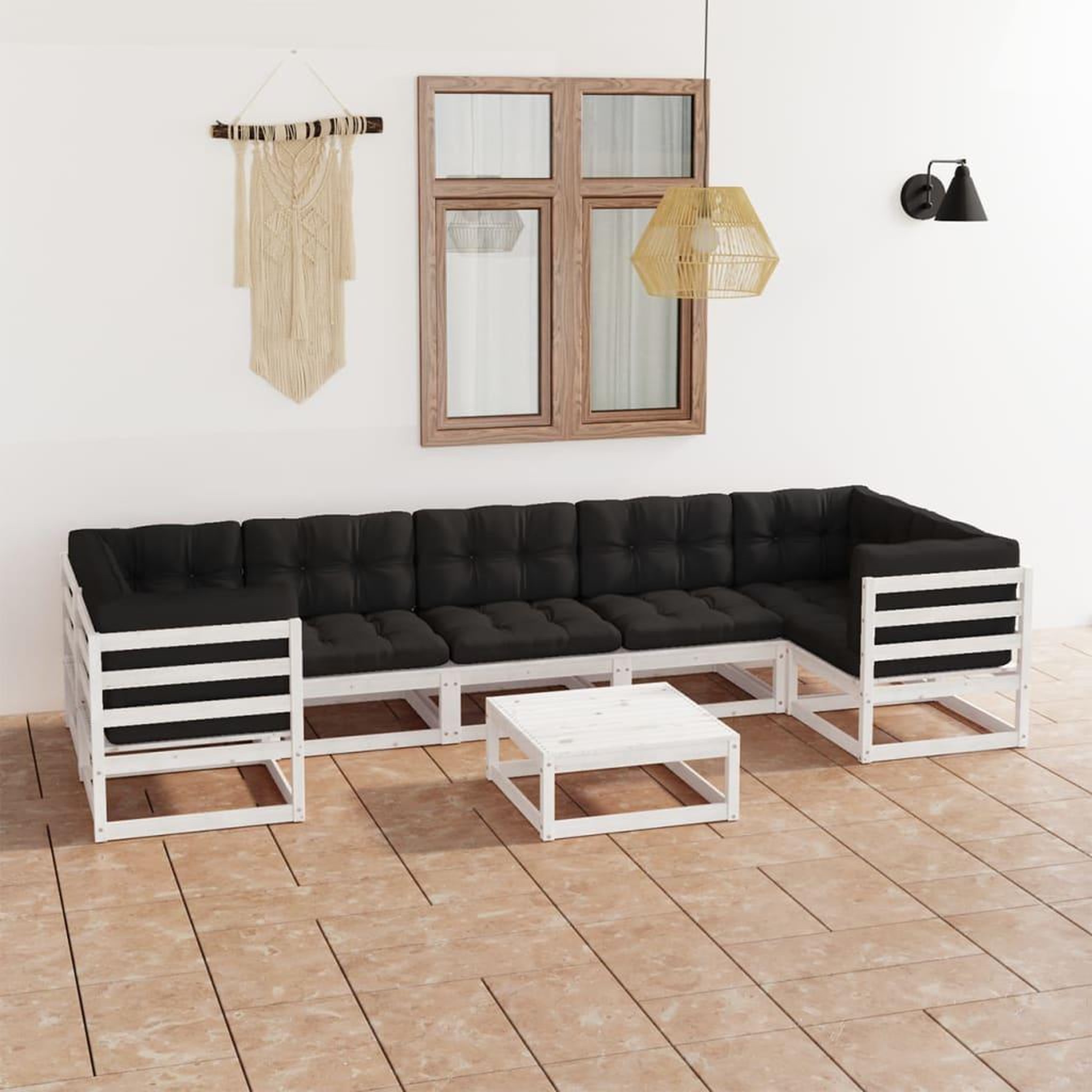 Voir la diapositive 1 : VIDAXL Salon de jardin avec coussins 8 pcs blanc bois de pin massif