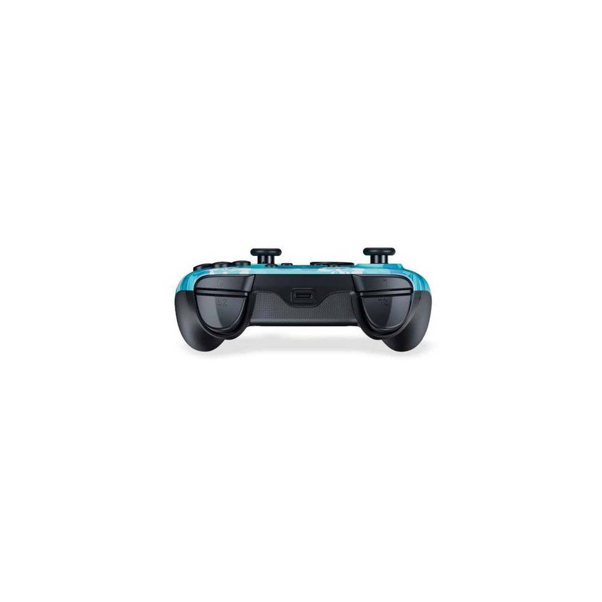 Voir la diapositive 5 : FREAKS AND GEEKS Manette sans fil RGB Aloha pour Nintendo Switch 1&2 et PC, thème floral tropical teal/bleu, boutons noirs et sticks analogiques