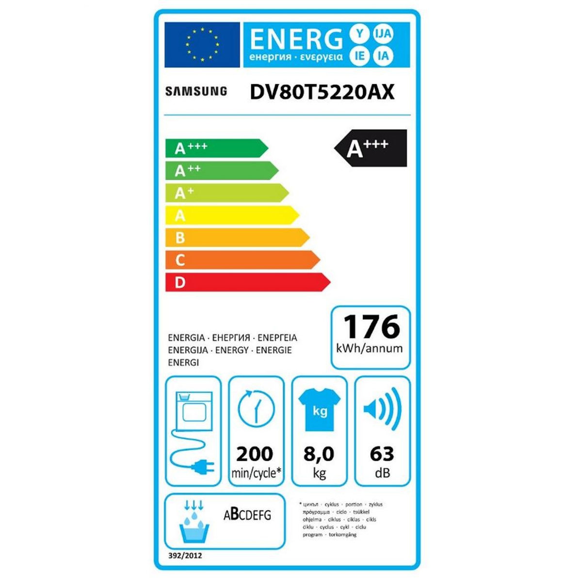 Samsung Sèche-linge pompe à chaleur avec condenseur 60cm 8kg a+++, gris - DV80T5220AX