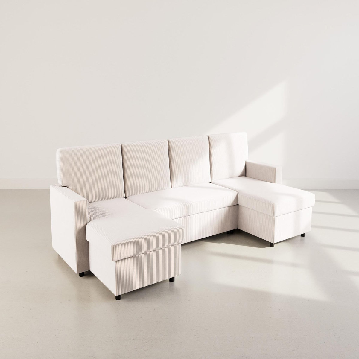 BEST MOBILIER Meiya - canapé panoramique en u 7 places convertible avec coffre en velours côtelé