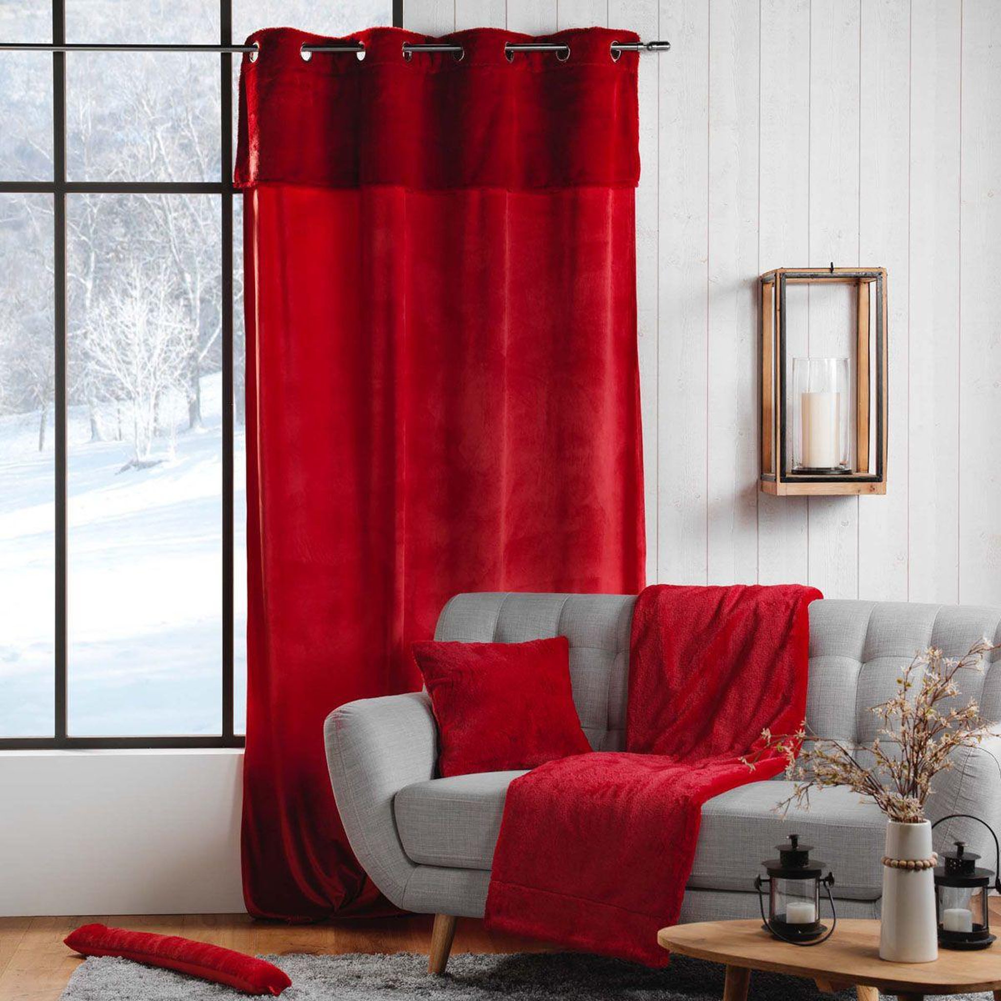 Voir la diapositive 4 : Douceur d'Intérieur Rideau à œillets velours  caresse  140x240cm rouge