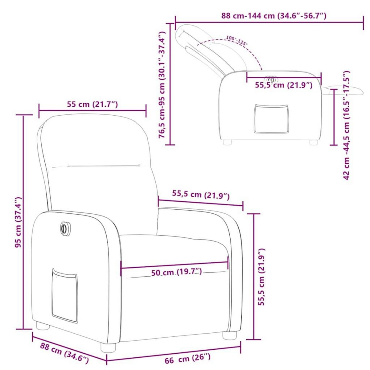 VIDAXL Fauteuil inclinable electrique Noir Tissu