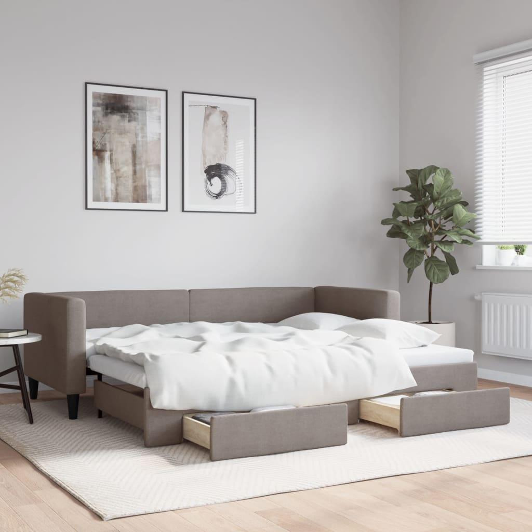 VIDAXL Lit de jour avec gigogne et tiroirs sans matelas taupe 80x200cm