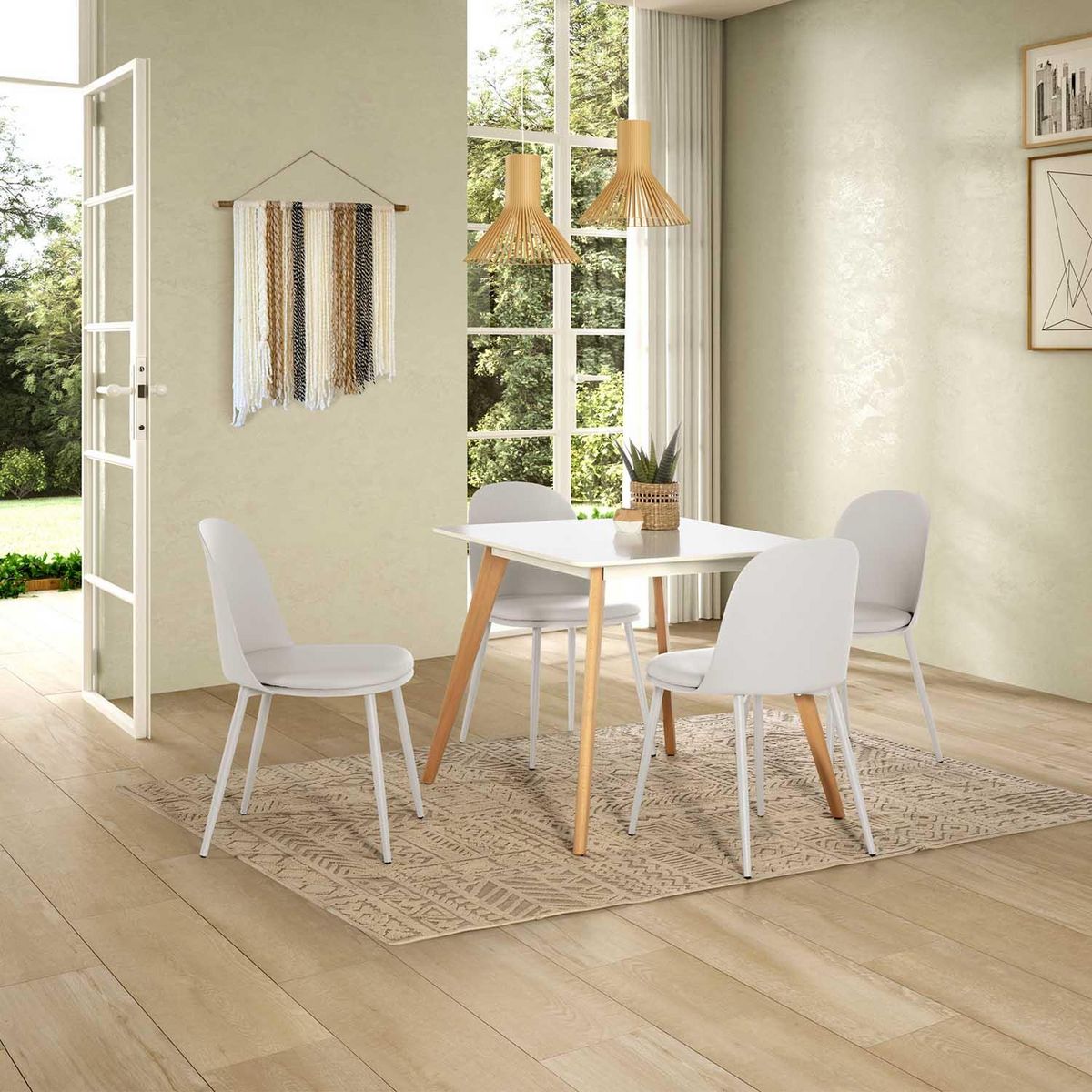 VS VENTA-STOCK Ensemble table 80x80 cm et 4 chaises de salle à manger Kana Blanc