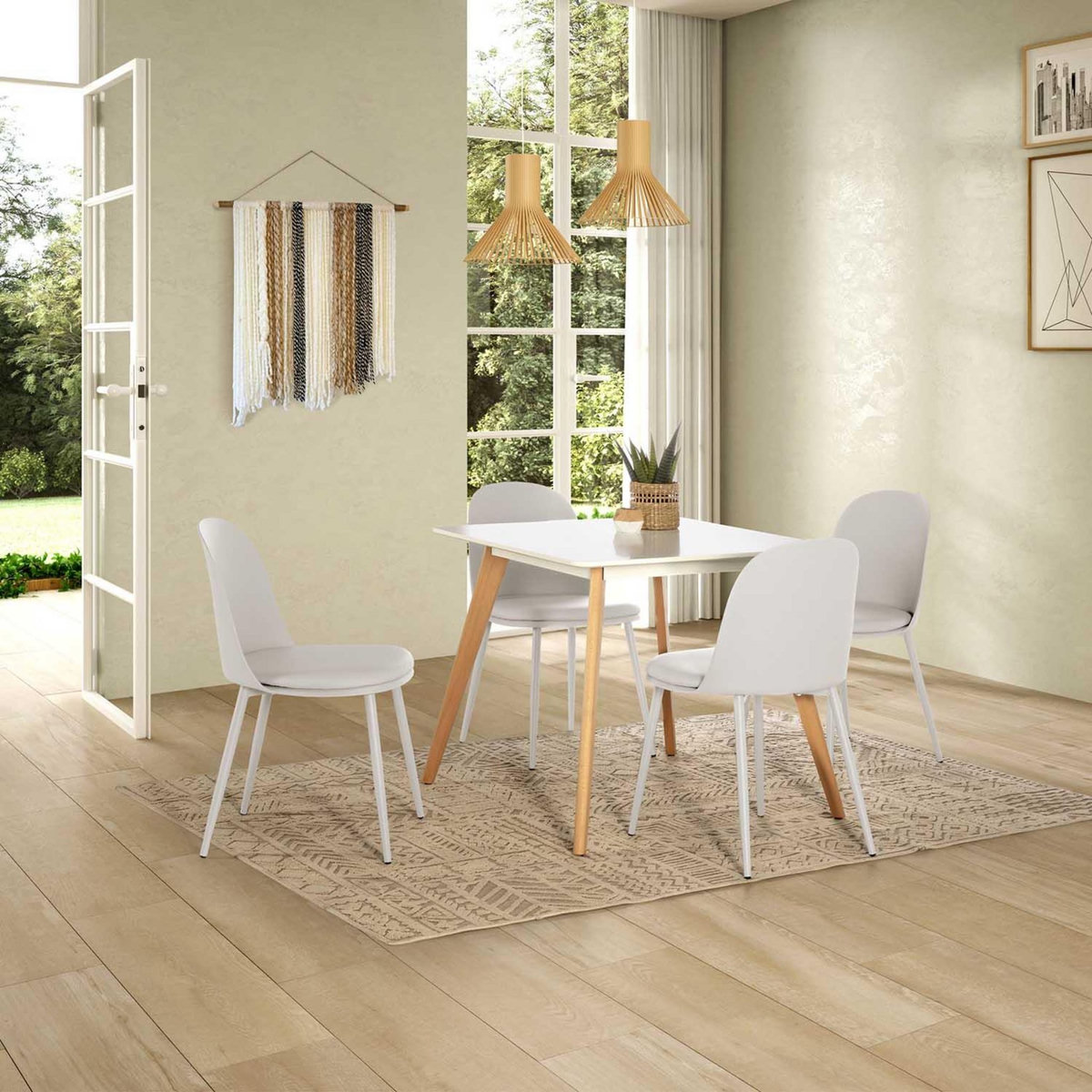 VS VENTA-STOCK Ensemble table 80x80 cm et 4 chaises de salle à manger Kana Blanc