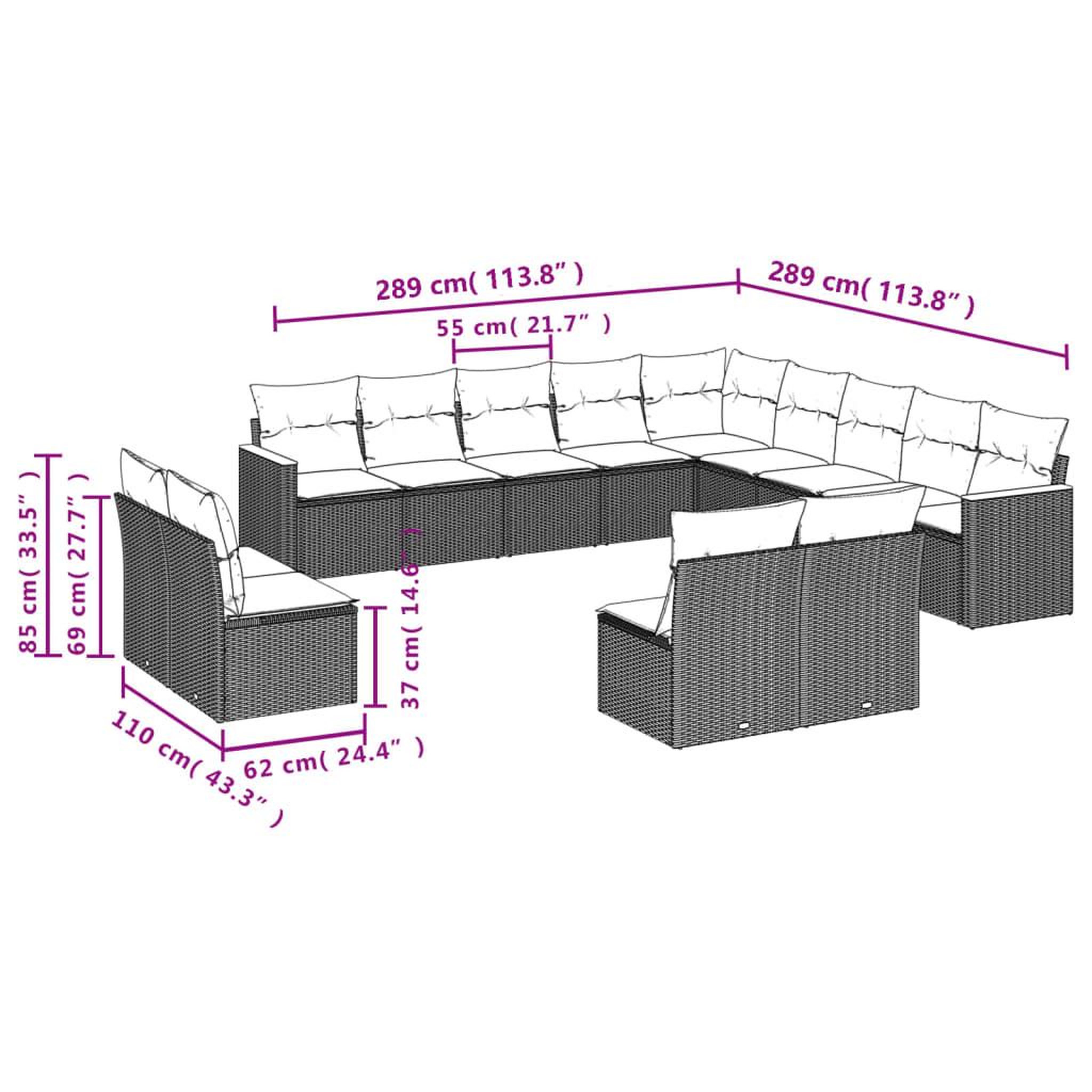 Voir la diapositive 6 : VIDAXL Salon de jardin et coussins 13 pcs melange beige resine tressee
