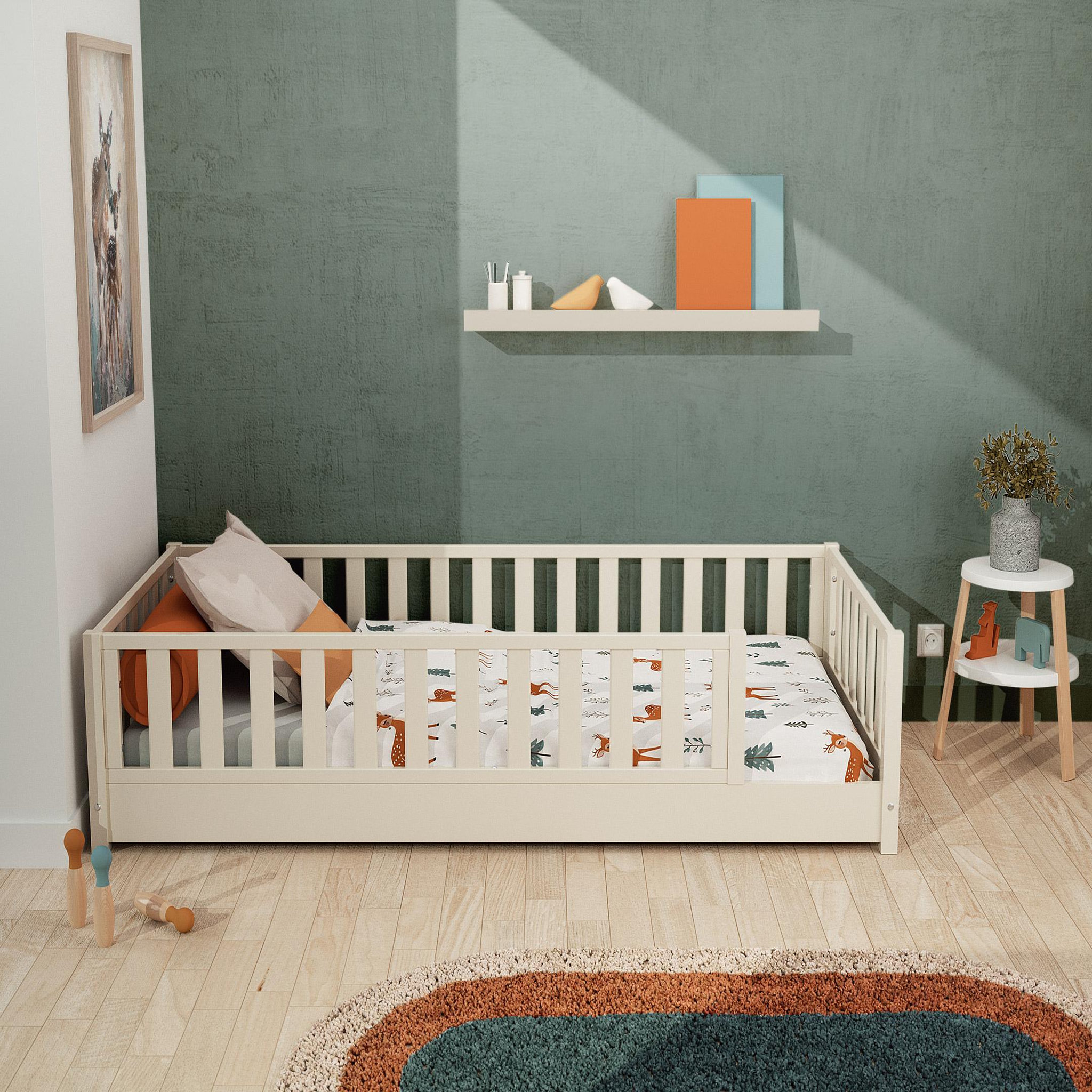 Voir la diapositive 2 : JURABABY Lit au sol enfant en bois SONHO avec matelas - 90x190