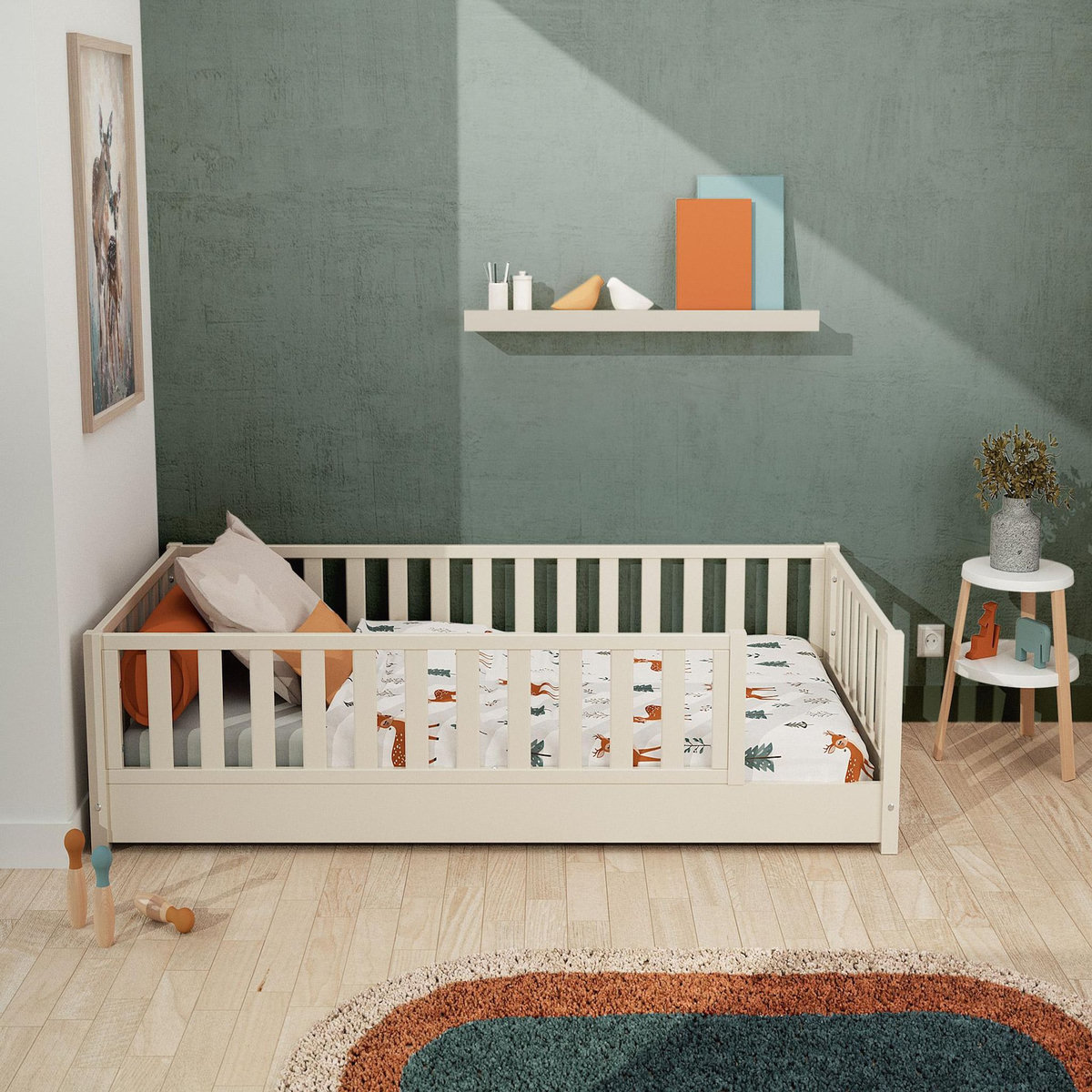 JURABABY Lit au sol enfant en bois SONHO avec matelas - 90x190
