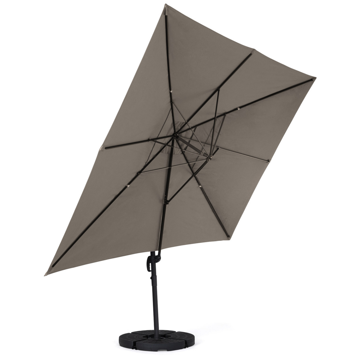 ID MARKET Parasol déporté inclinable rotatif 360 CALVI taupe 3x4 M avec 4 dalles et housse