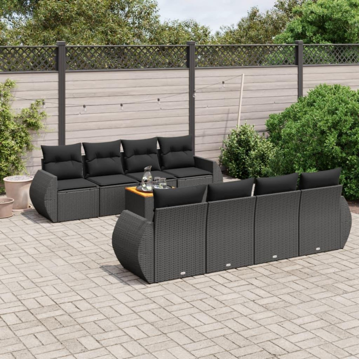 VIDAXL Salon de jardin 9 pcs avec coussins noir resine tressee