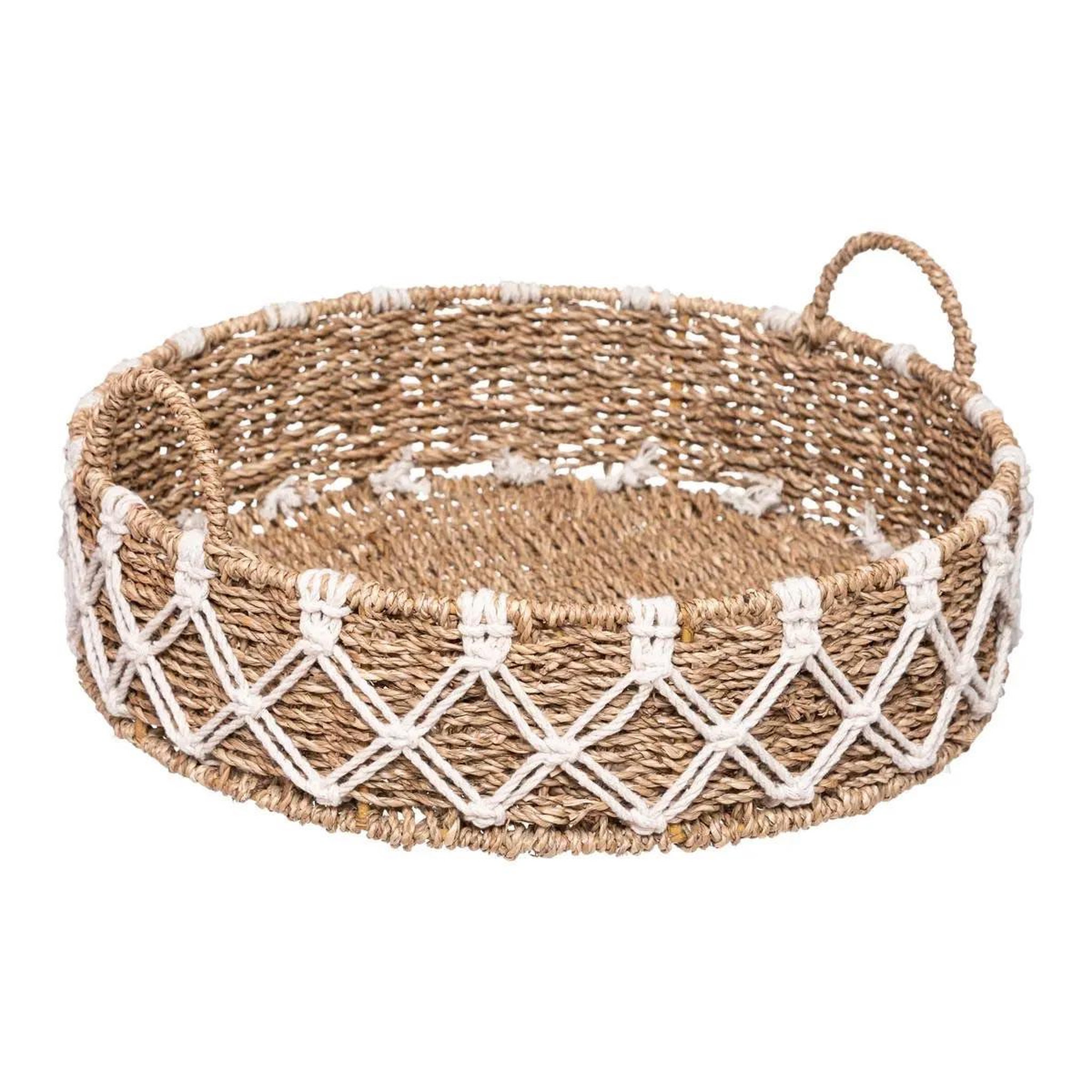 ATMOSPHERA Plateau macramé déco  palm  38cm beige