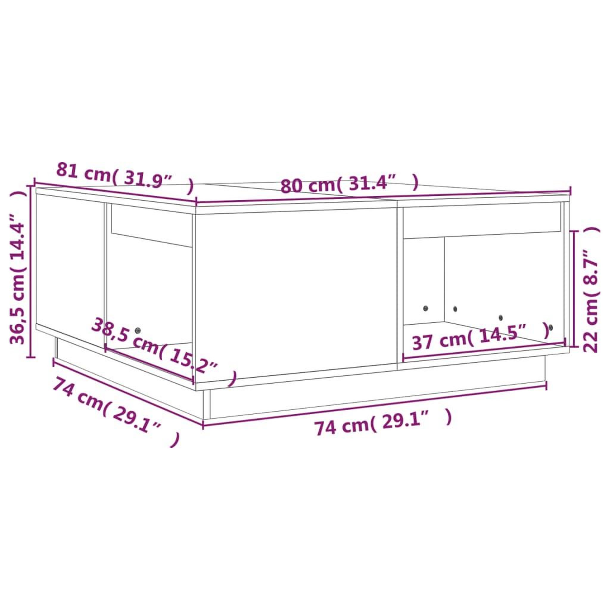 Voir la diapositive 6 : VIDAXL Table basse Marron miel 80x81x36,5 cm Bois massif de pin