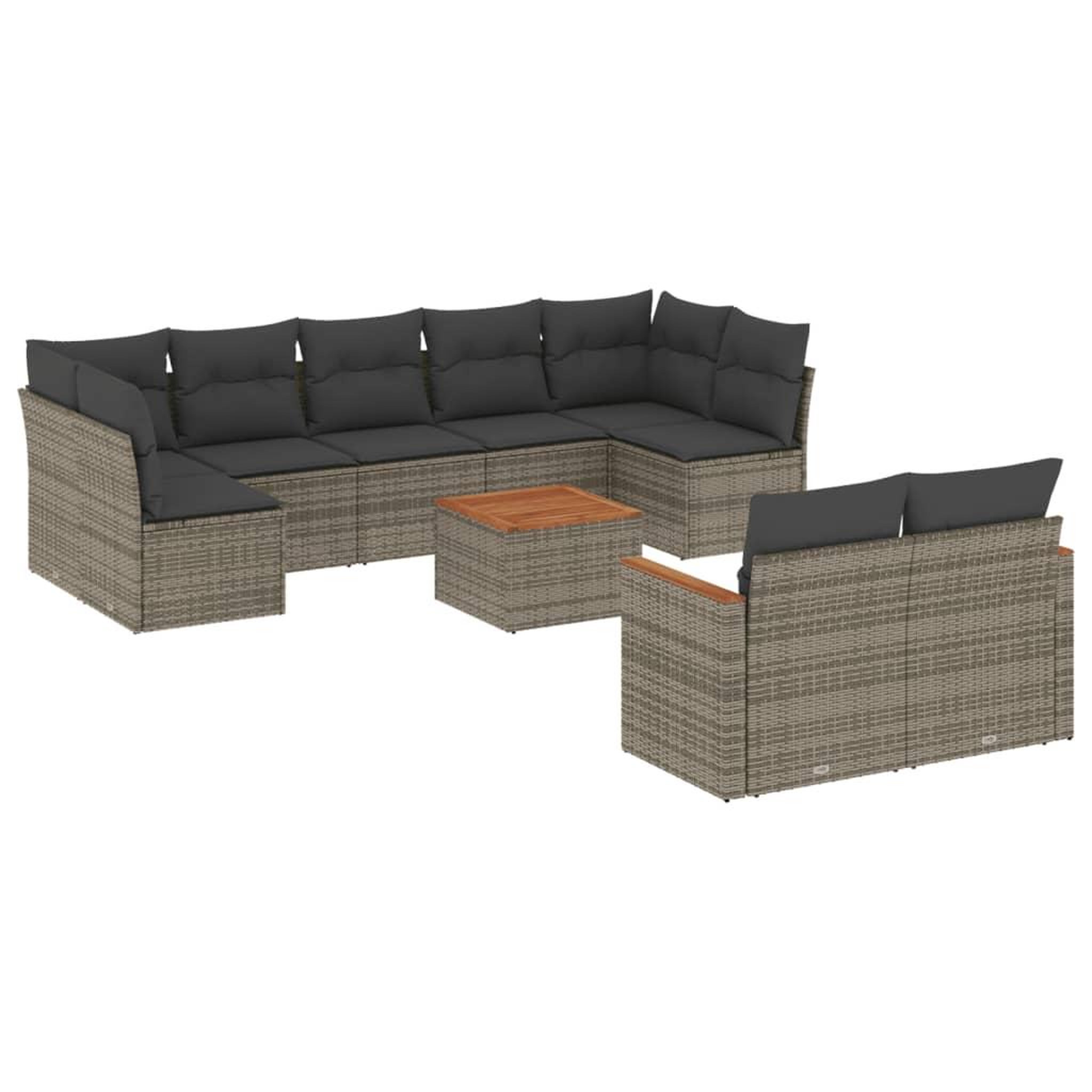 Voir la diapositive 2 : VIDAXL Salon de jardin avec coussins 10 pcs gris resine tressee