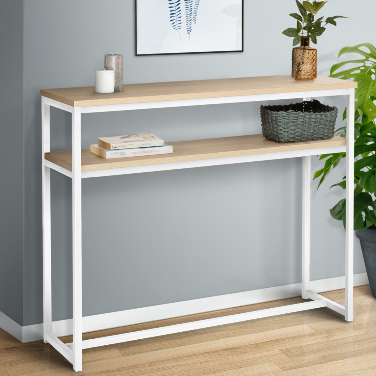 ID MARKET Console double DETROIT design industriel bois et métal blanc