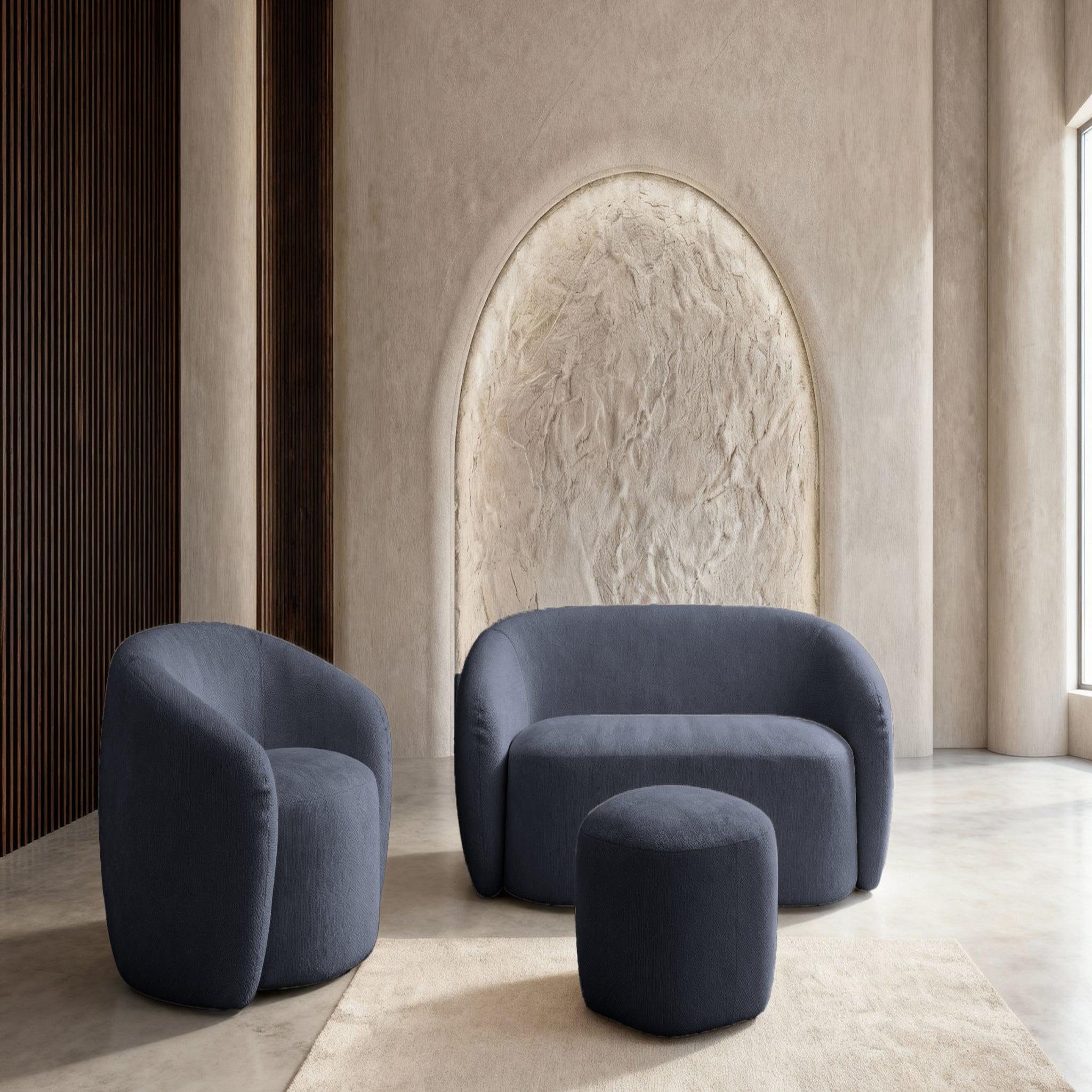 Voir la diapositive 3 : CASANOVA PARIS Aurelie - pack canapé droit 2 places + fauteuil + pouf tissu