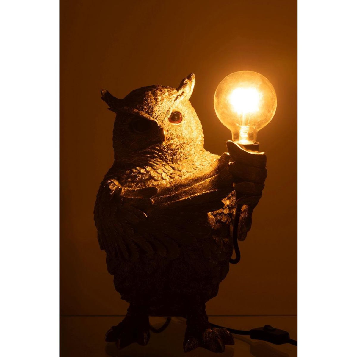 Paris Prix Lampe à Poser en Résine  Hibou  37cm Doré