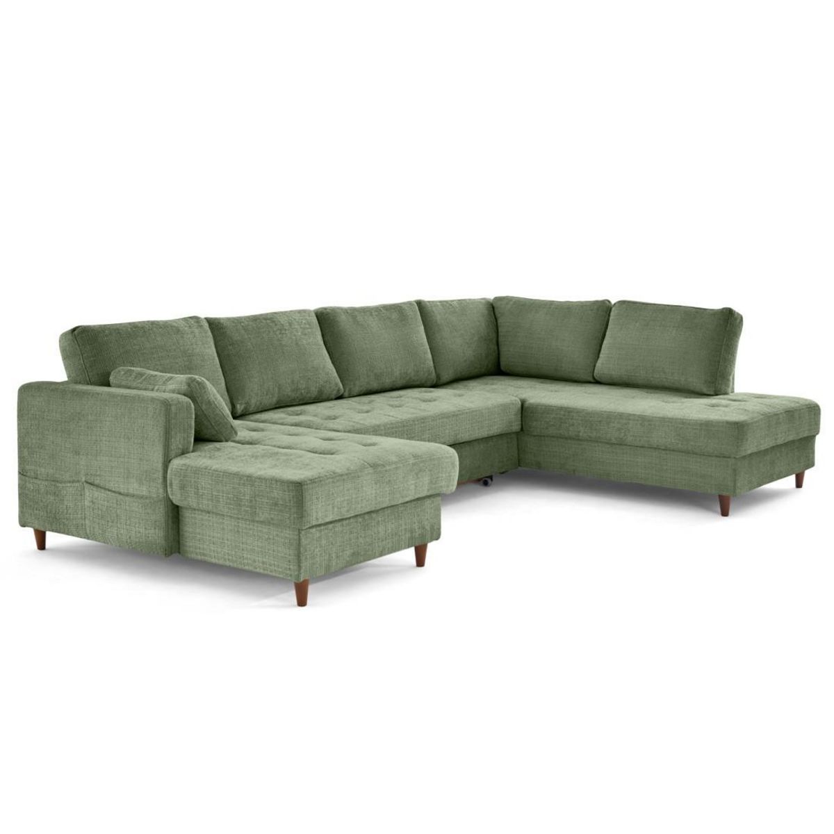 LISA DESIGN Anna - canapé panoramique d'angle droit 7 places convertible avec coffre en velours texturé