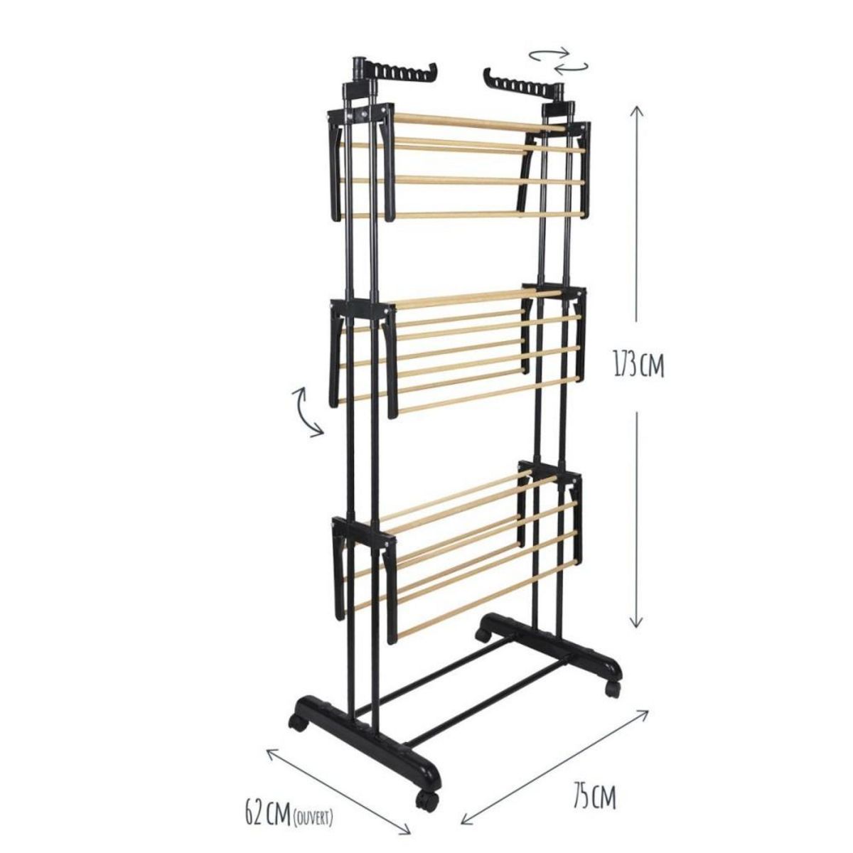 The Home Deco Factory Etendoir à linge effet bois 16m étendage 3 étages