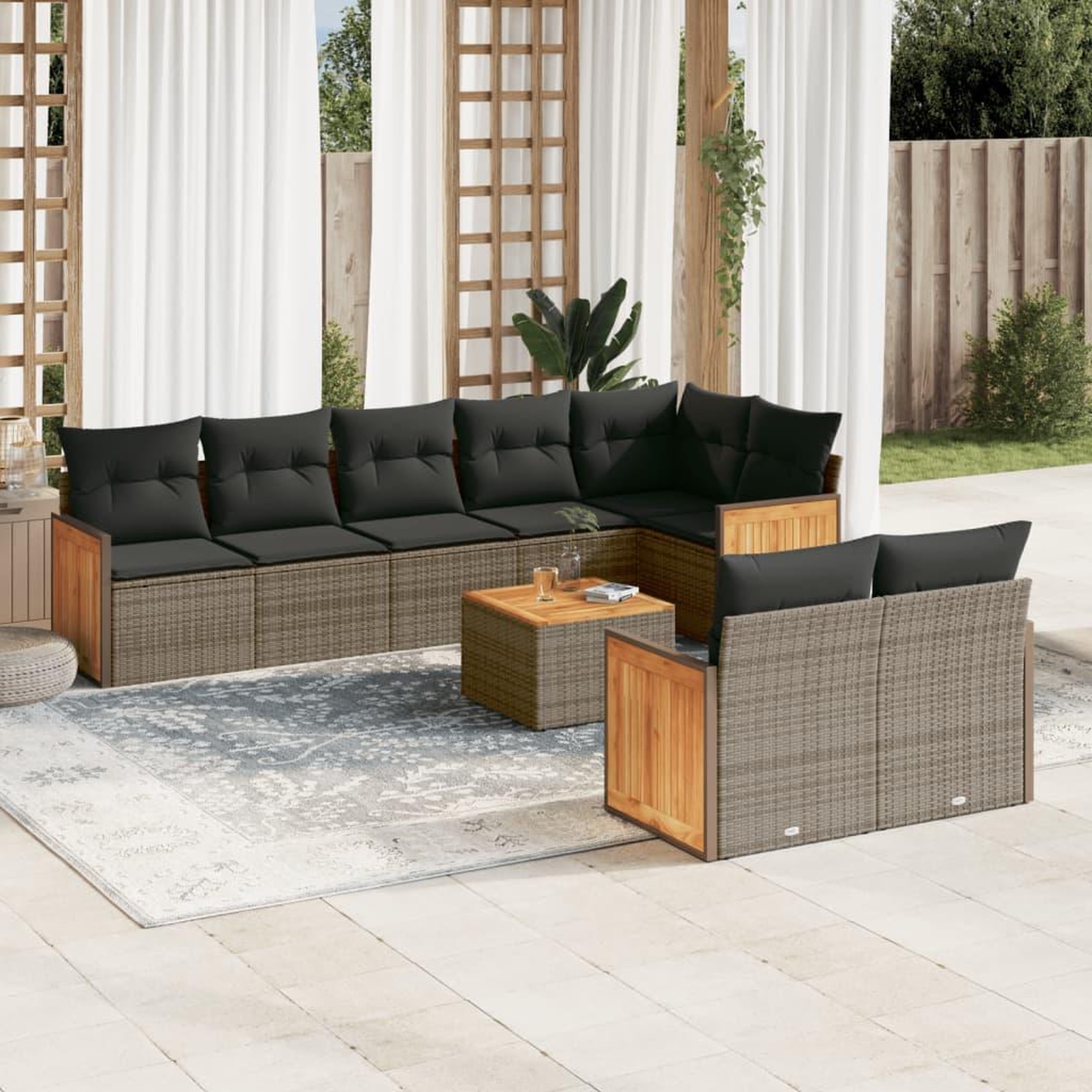 VIDAXL Salon de jardin 9 pcs avec coussins gris resine tressee