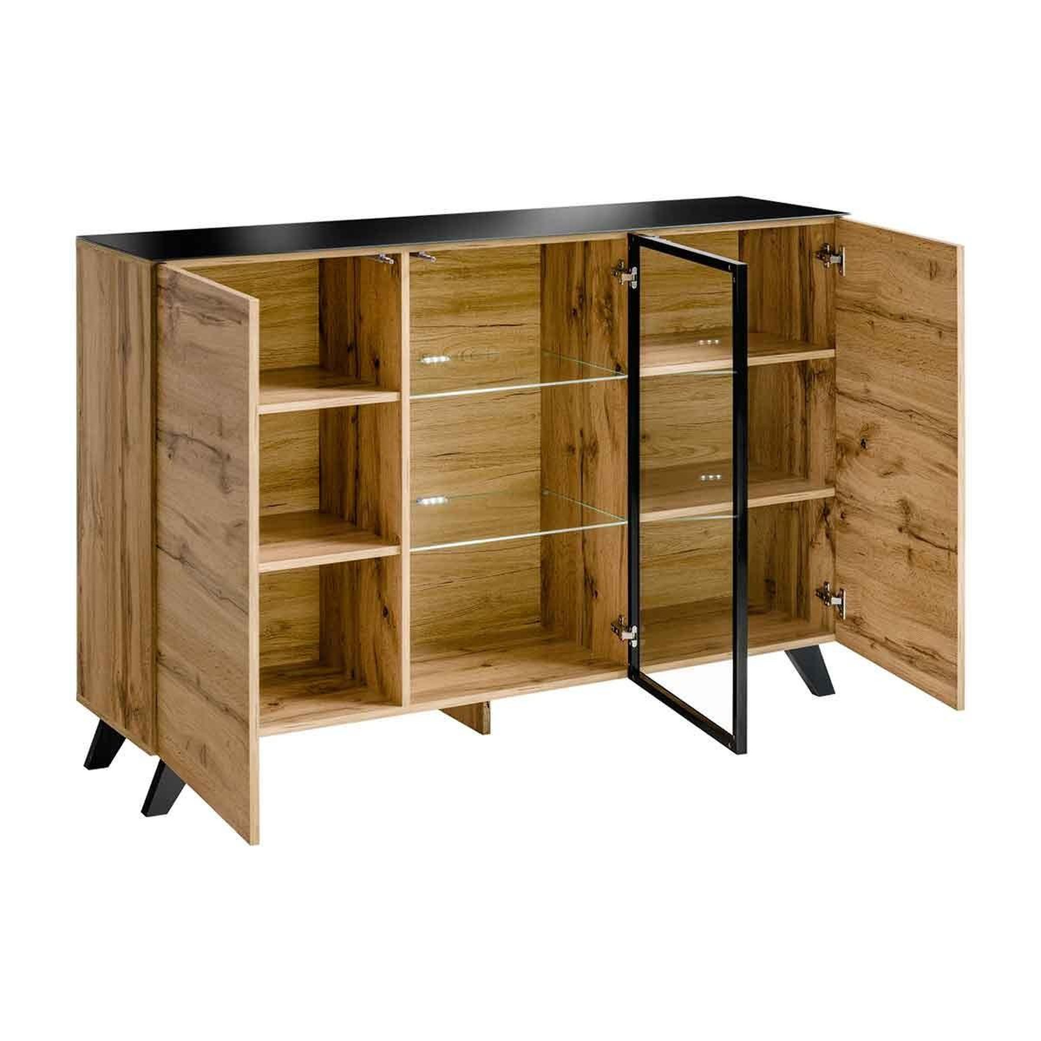 Voir la diapositive 2 : Paris Prix Buffet 3 portes led  thin  150cm noir & naturel