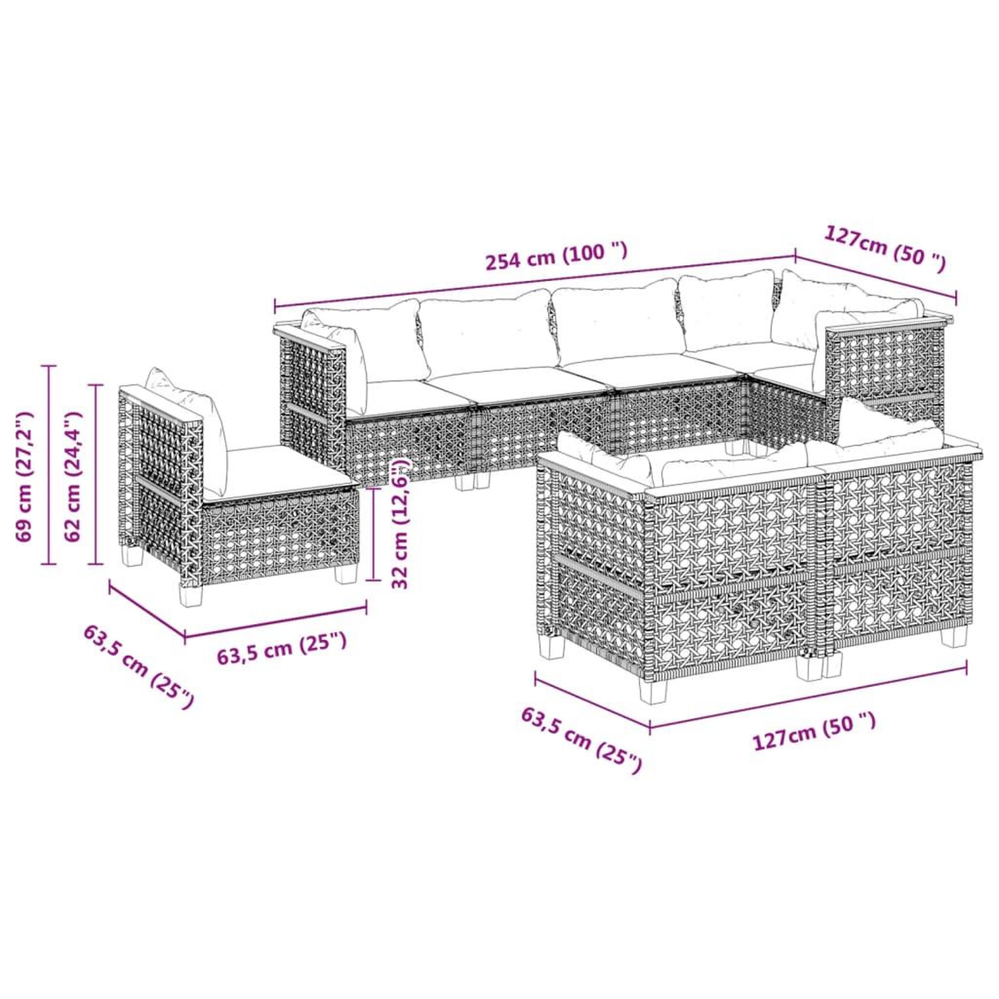 Voir la diapositive 6 : VIDAXL Salon de jardin 8 pcs avec coussins gris resine tressee