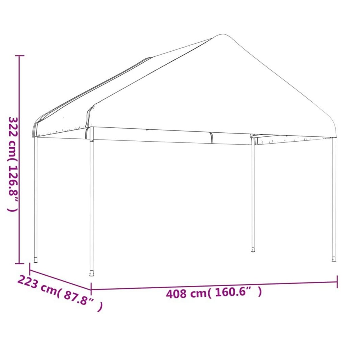 VIDAXL Belvedere avec toit blanc 4,08x2,23x3,22 m polyethylene