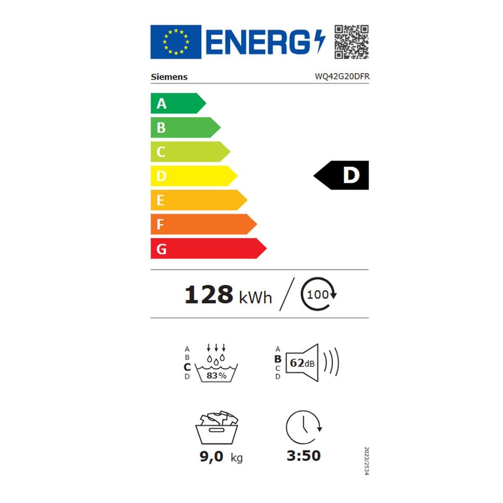 Voir la diapositive 2 : Siemens Sèche-linge pompe à chaleur à condensation 60cm 9kg blanc - wq42g20dfr