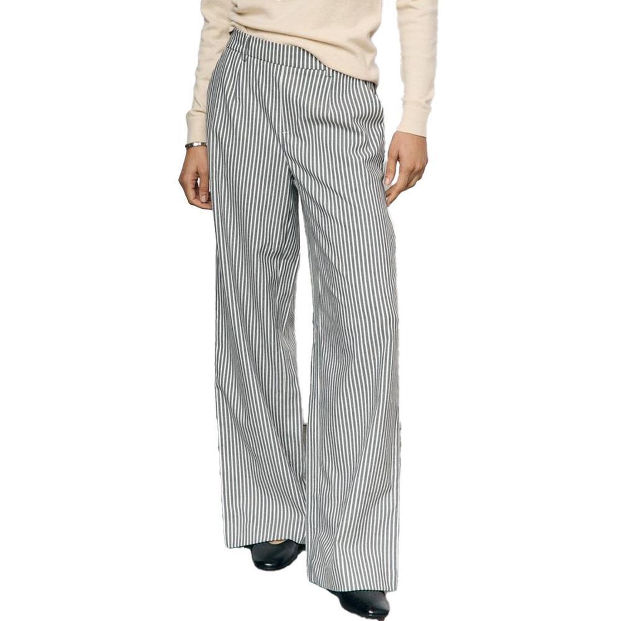 OBJECT Pantalon Large Rayures Marine/Blanc Femme Object Lisa. Coloris disponibles : Bleu