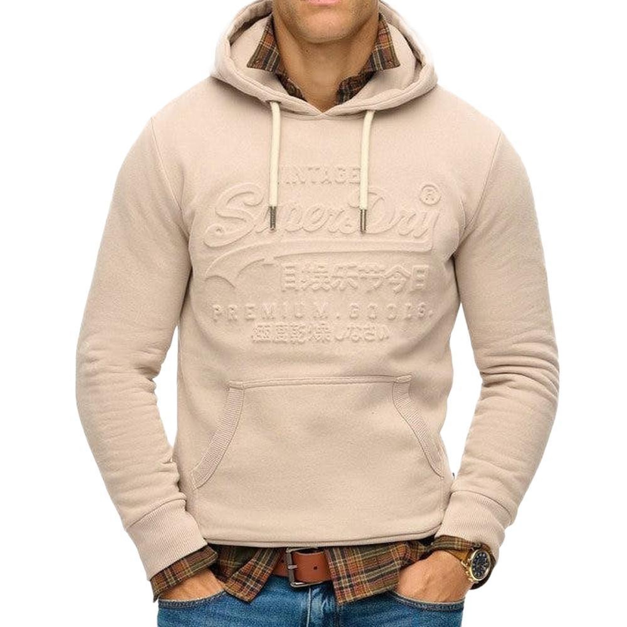Voir la diapositive 2 : SUPERDRY Sweat à capuche beige homme superdry embossed