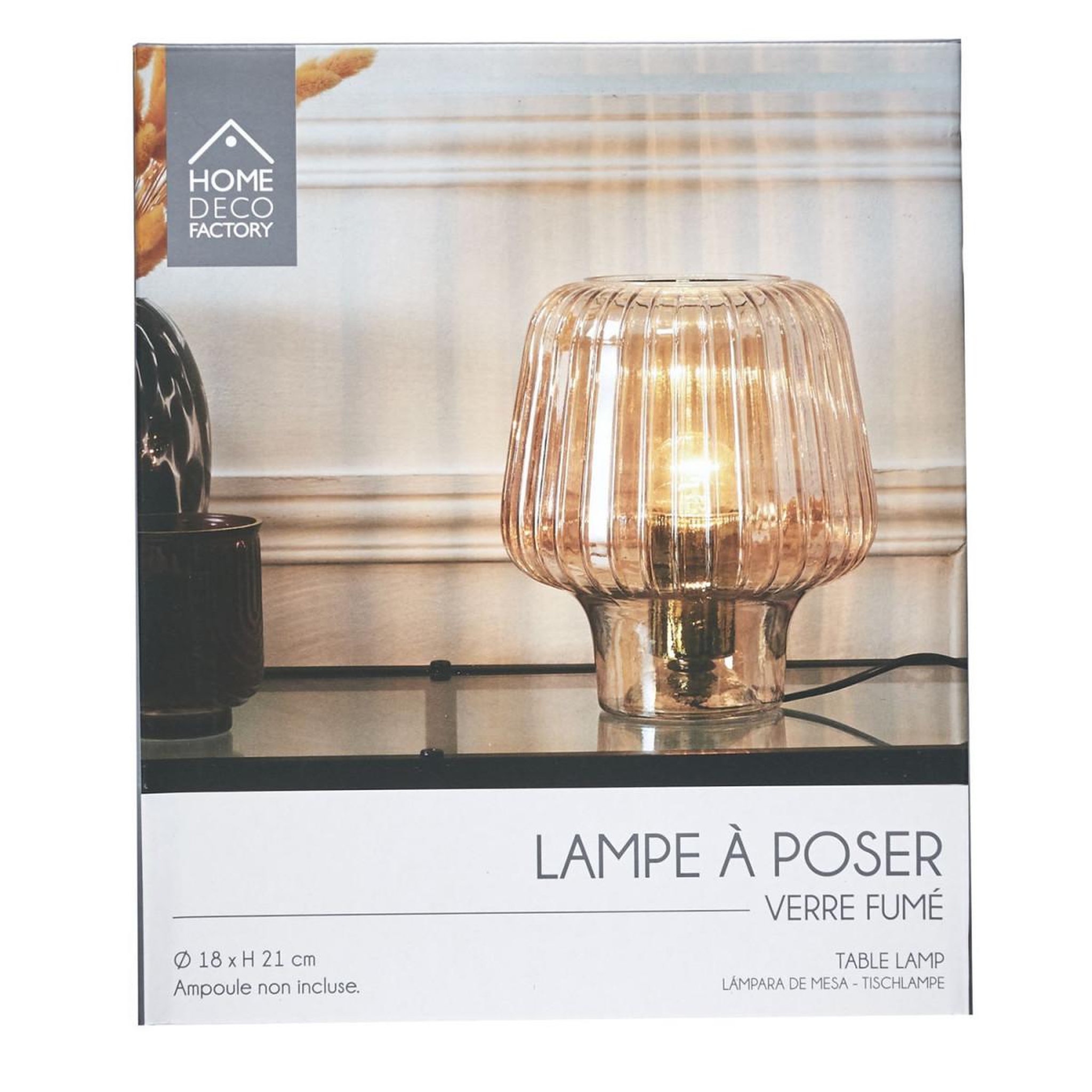Voir la diapositive 5 : The Home Deco Factory Lampe à poser verre fumé  champignon  21cm ambre