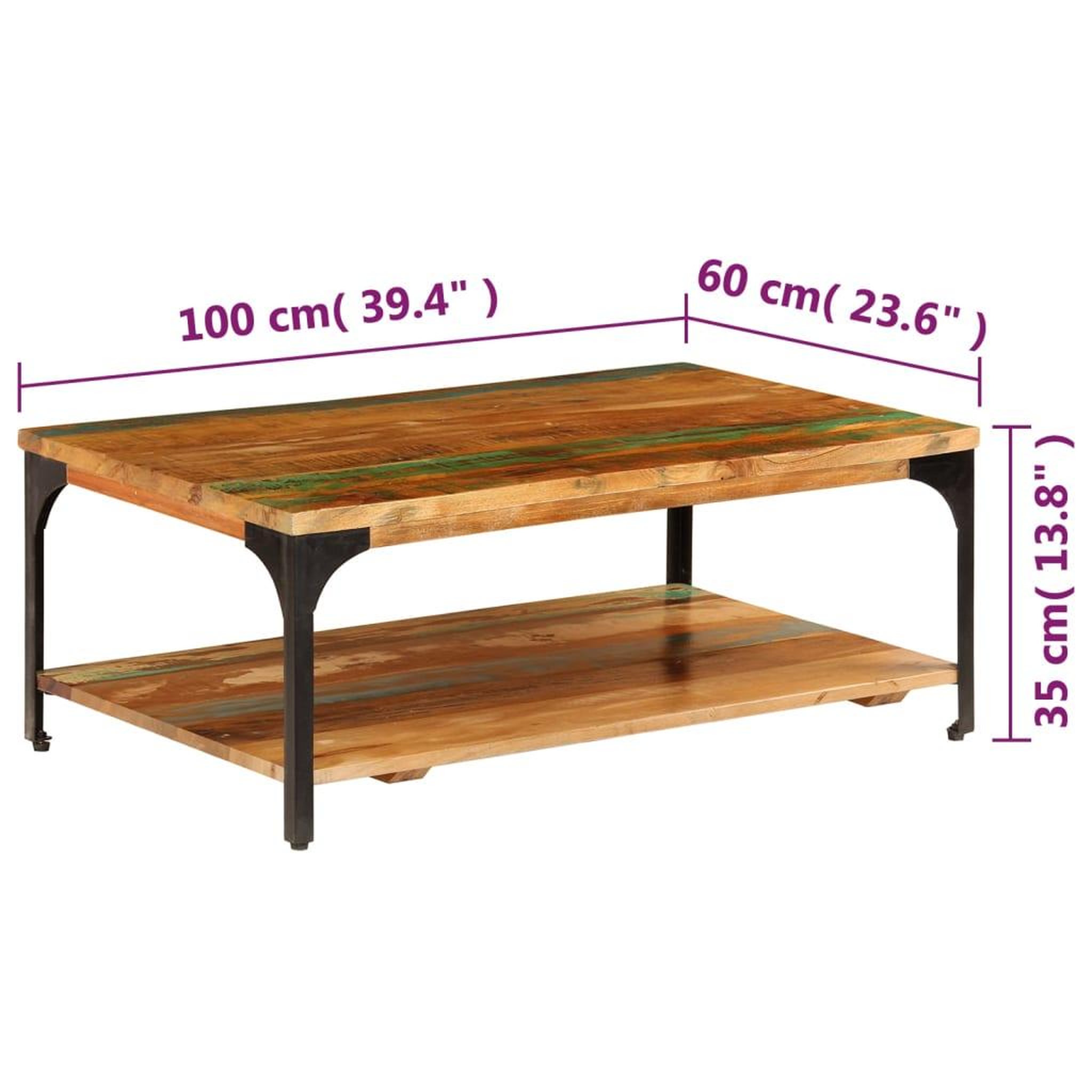 Voir la diapositive 6 : VIDAXL Table basse et etagere 100x60x35 cm Bois de recuperation solide