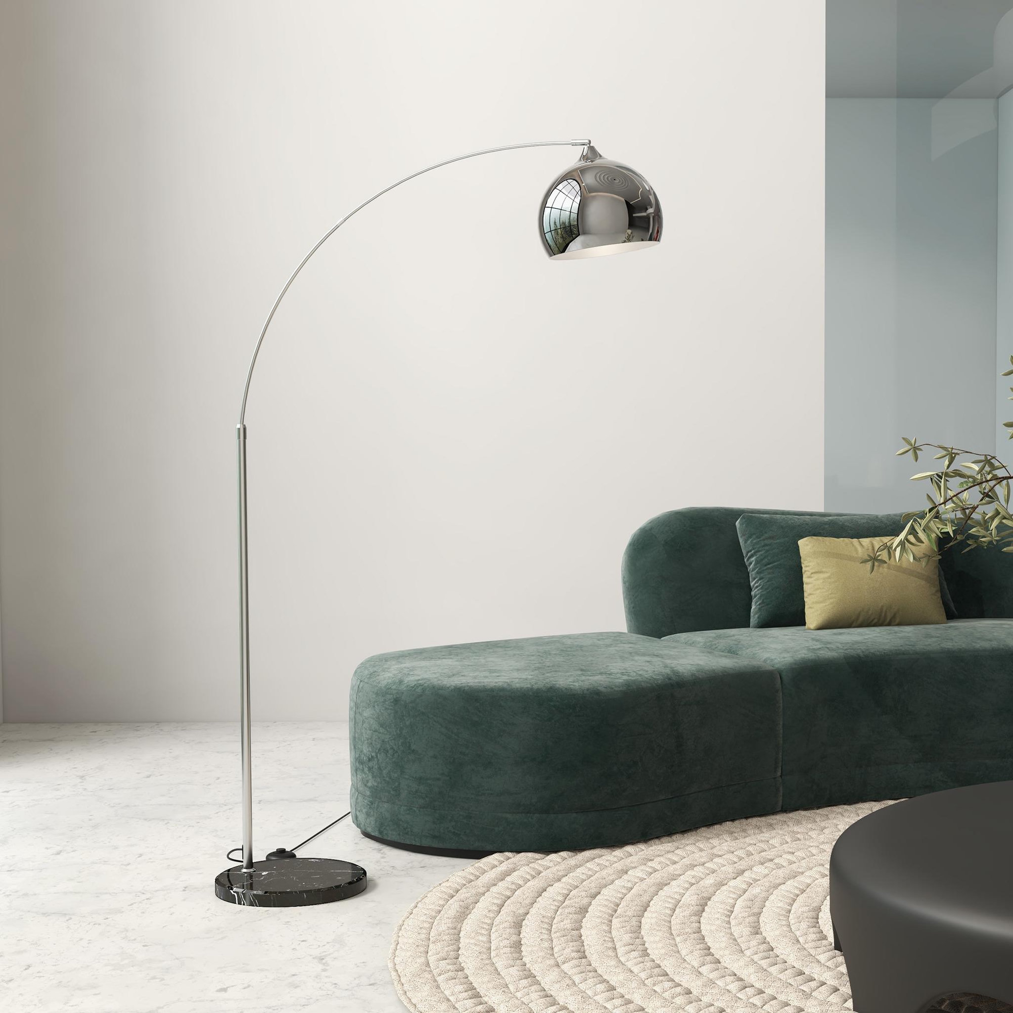 Voir la diapositive 2 : HOMCOM Lampadaire arc - lampadaire arceau courbé design - pied marbre noir mât abat-jour globe métal chromé