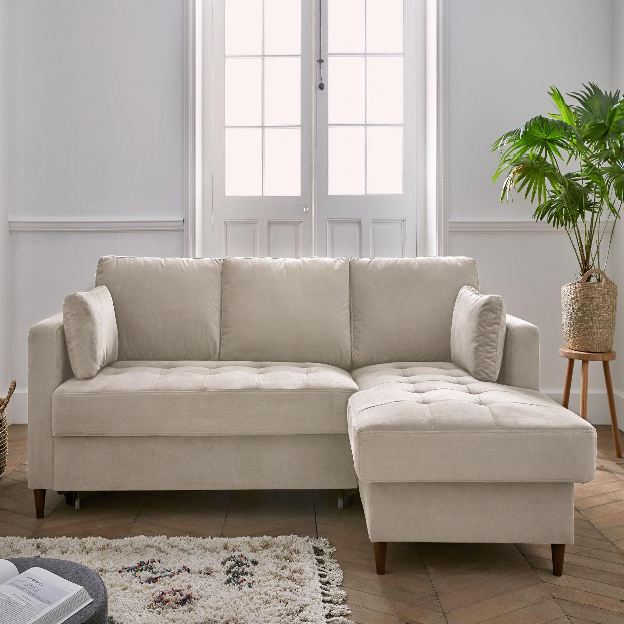 Voir la diapositive 2 : BEST MOBILIER Anna - canapé d'angle droit - 4 places - convertible avec coffre - en velours