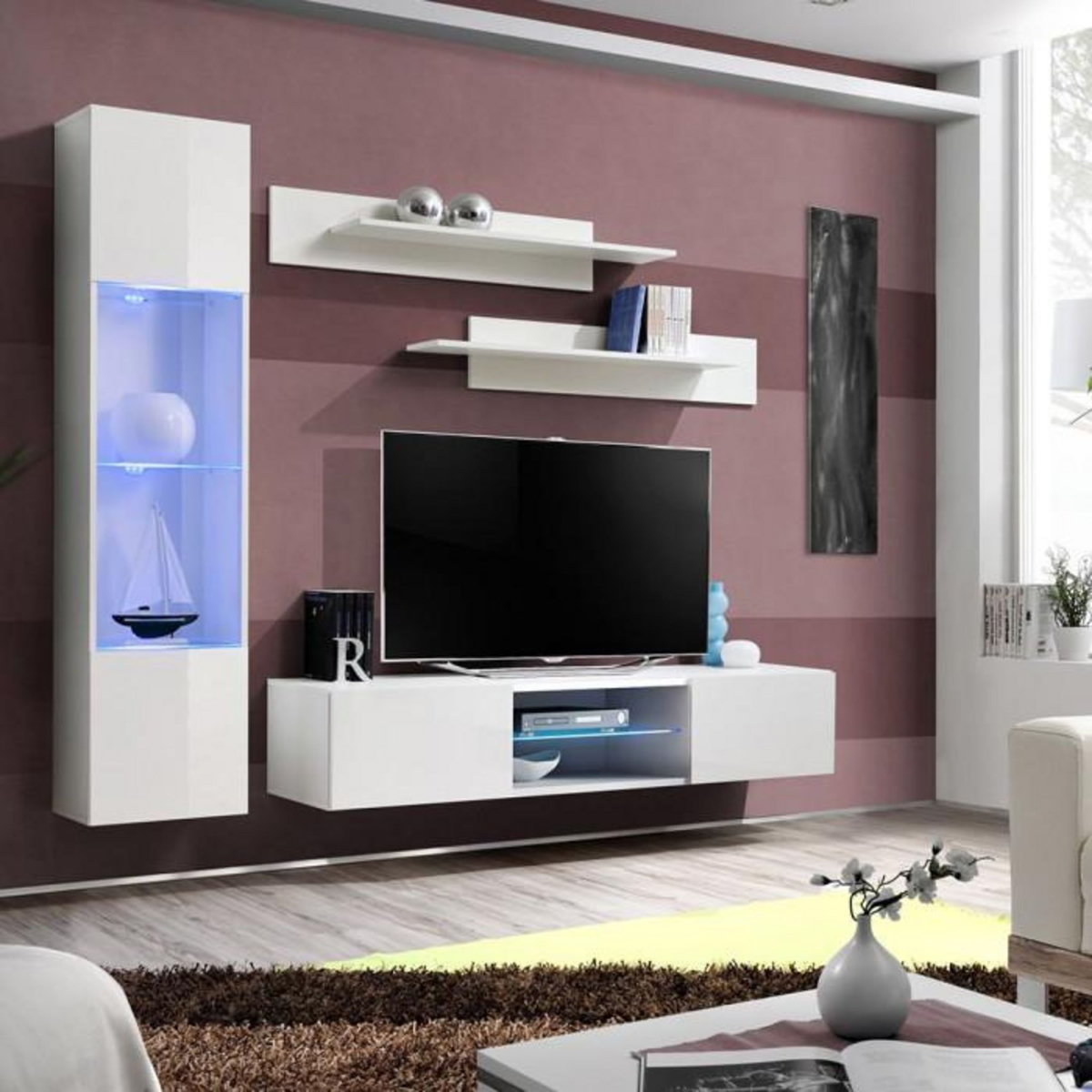 Paris Prix Meuble TV Mural Design  Fly XXII  210cm Blanc