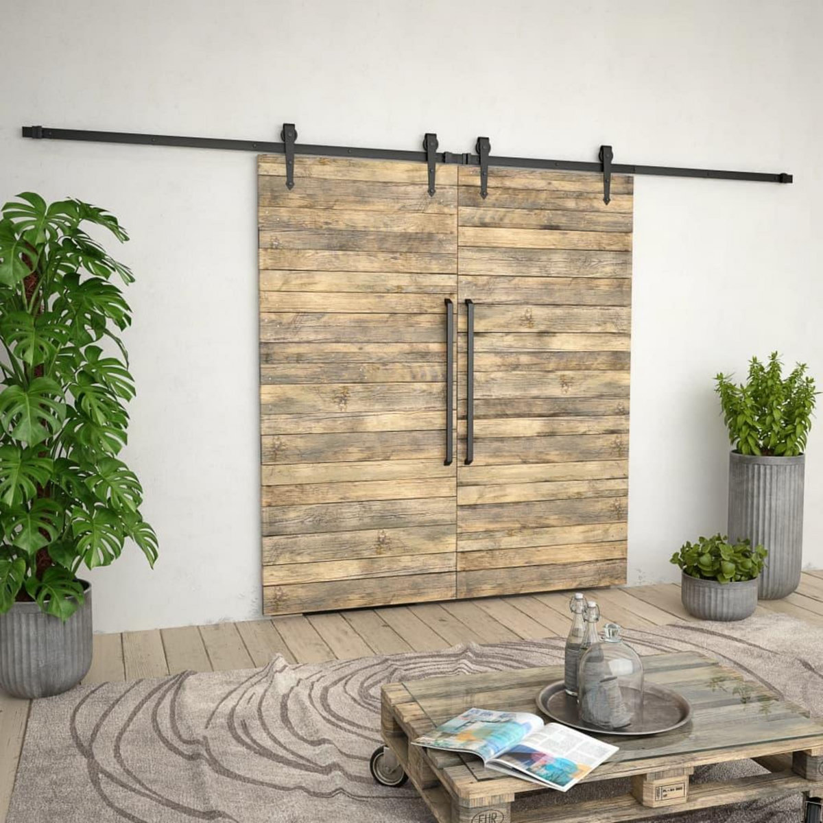 VIDAXL Kit de materiel pour porte coulissante 2 x 183 cm Acier Noir