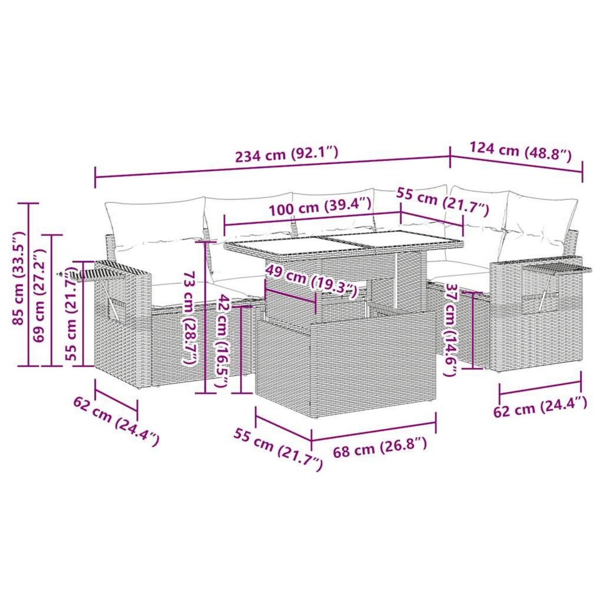 VIDAXL Salon de jardin avec coussins 6 pcs marron resine tressee