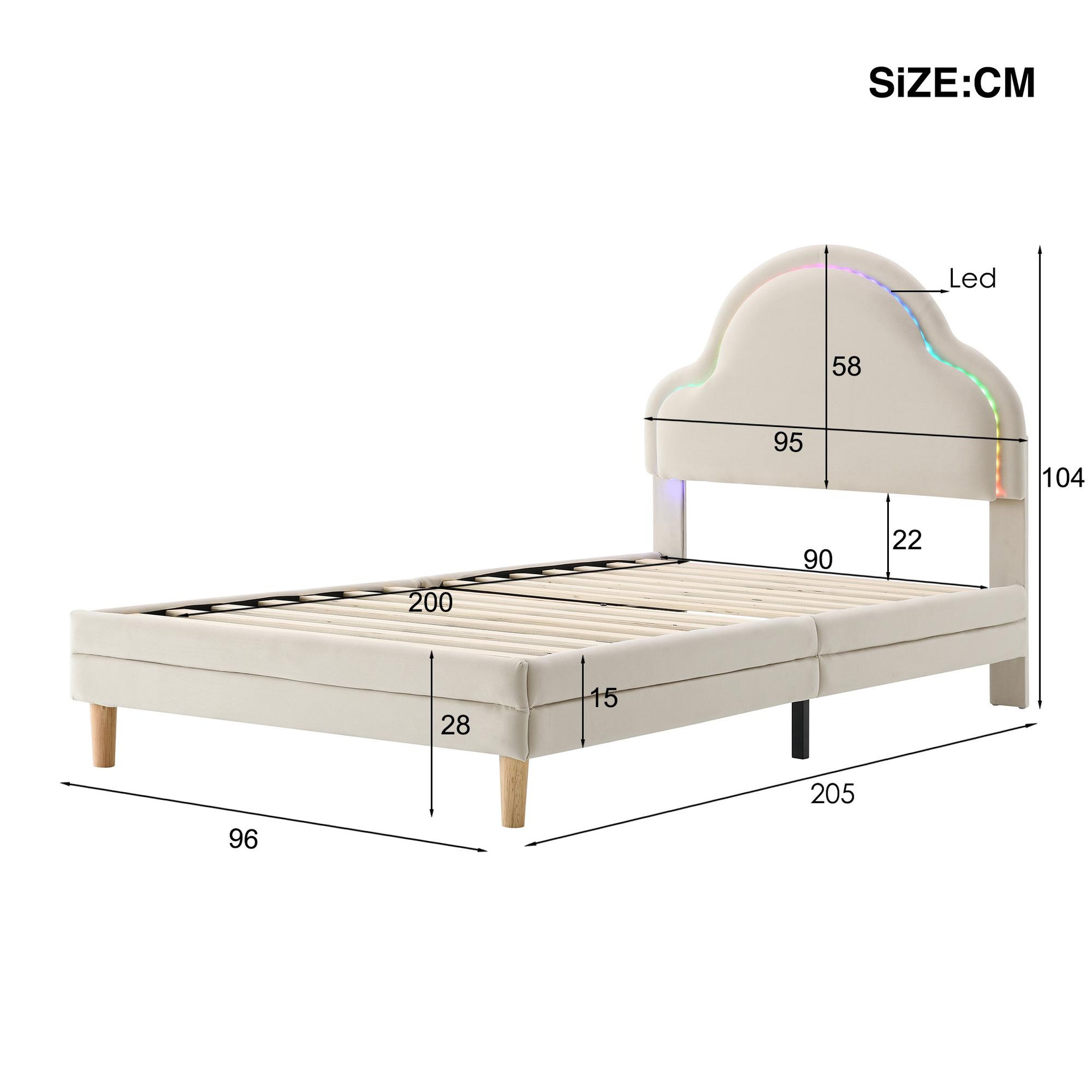 Voir la diapositive 3 : MERAX Lit simple enfant rembourré 90x200cm velours coloris beige