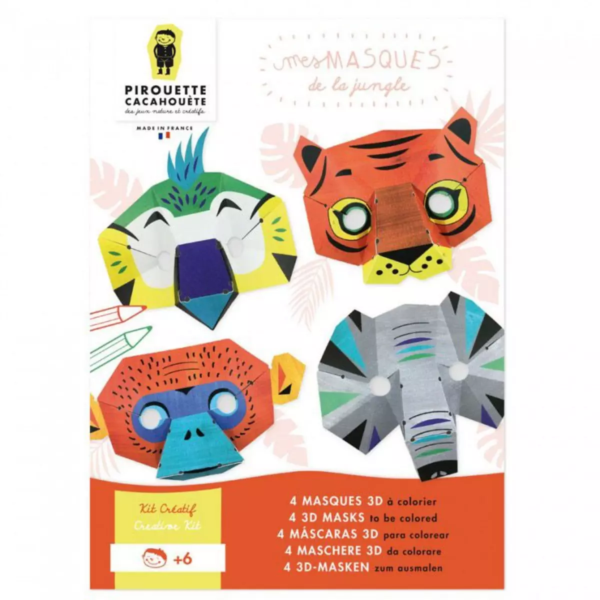 PIROUETTE CACAHOUETE Kit créatif - 4 masques de la jungle à fabriquer et décorer