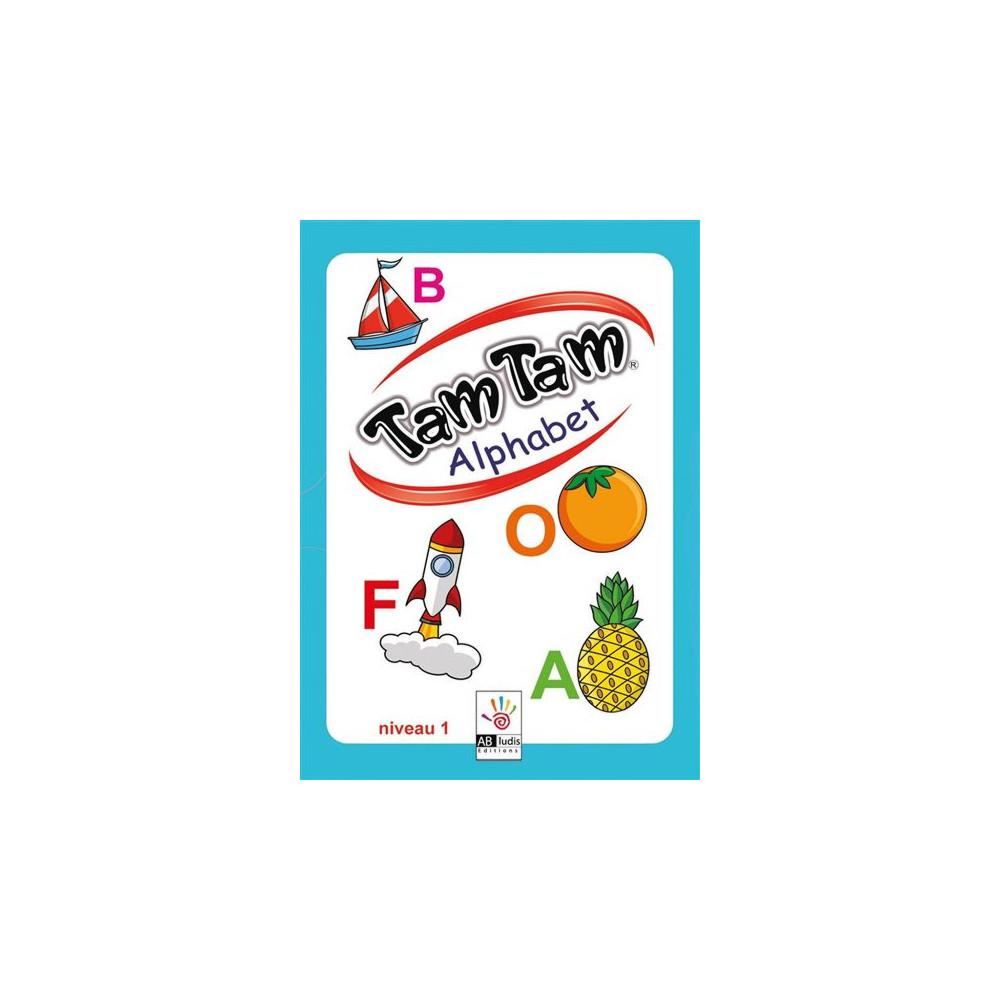 AB Ludis Jeu de cartes tam tam alphabet pour enfants 7 ans et plus, apprentissage de l'alphabet, 1 à 4 joueurs, 62 cartes dont 31 lettres et 31 illustrations