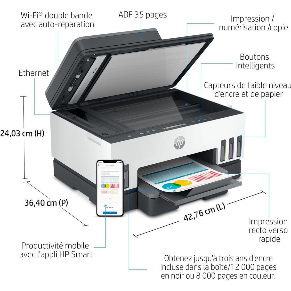 HP Imprimante jet d'encre Smart Tank 7305