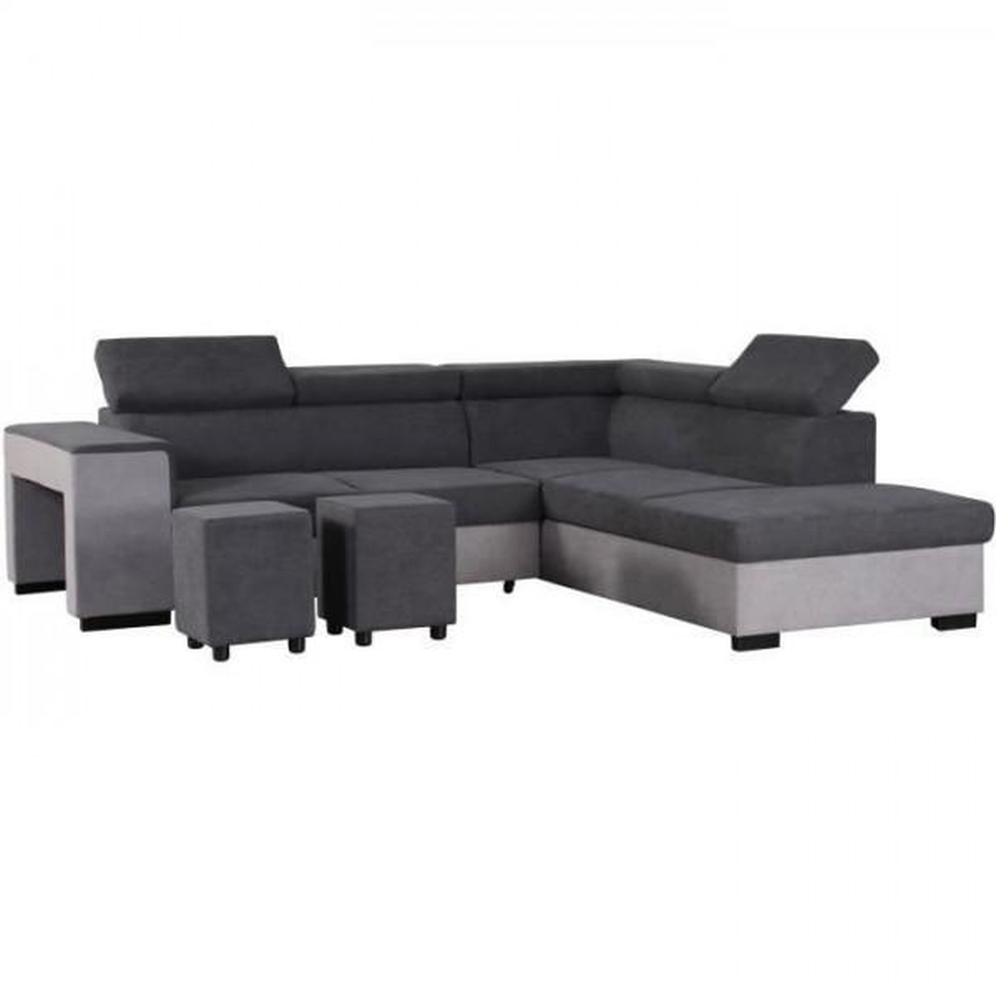 MARKET24 Canapé d'angle droit convertible + coffre 5 places - Tissu gris - L 271 x P 220 x H 77 cm - ARMSTRONG - Fabriqué en Ukraine