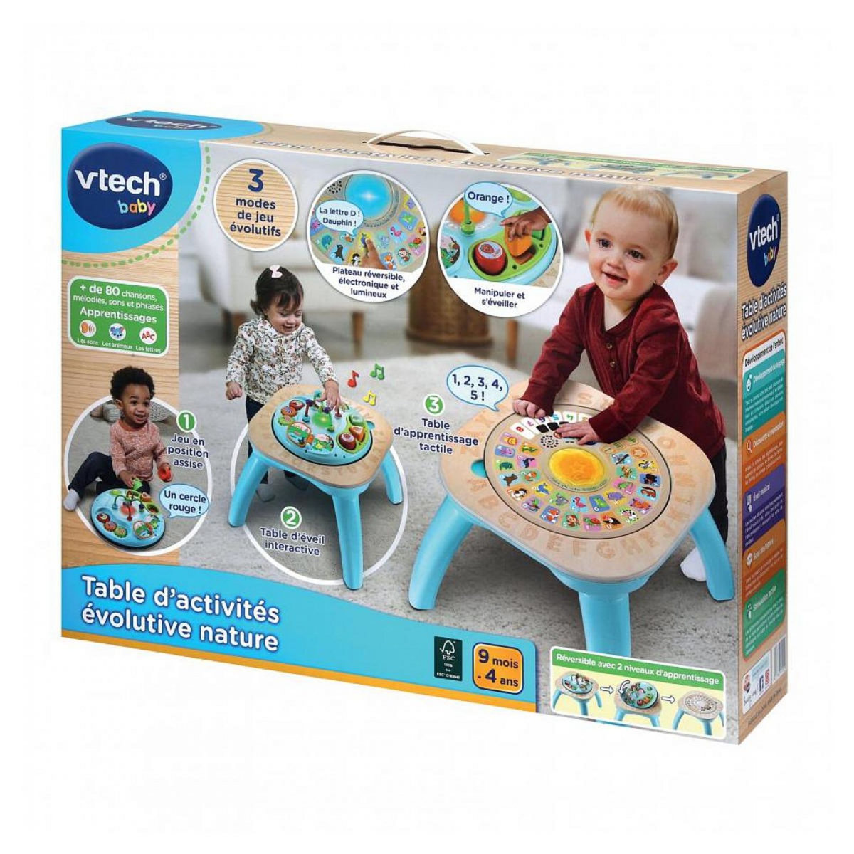VTECH Table d'activités évolutive en bois certifié FSC® pour enfants de 9 mois à 4 ans